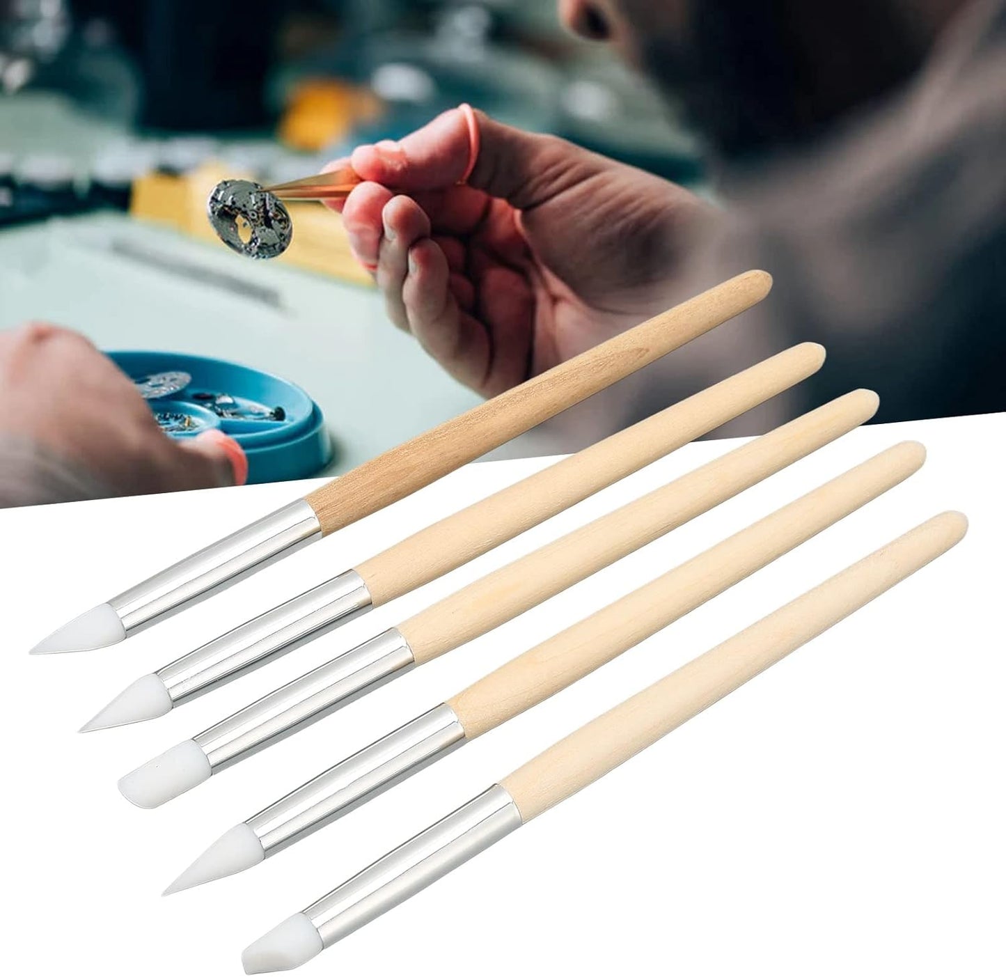 Watch Brush Set, 5Pcs Wristwatch Movement Small Part Cleaning Tool Set Wood Handle Soft Brushes for Watchmakers
