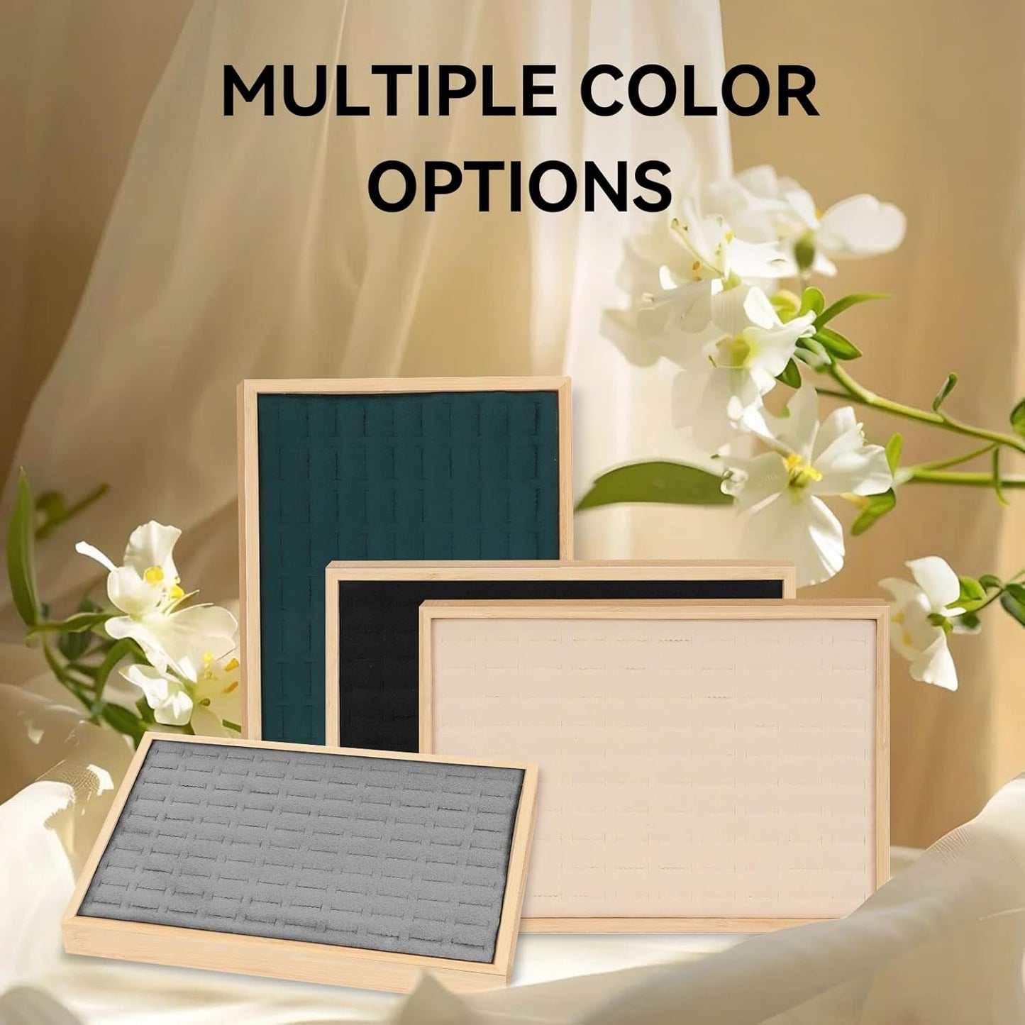 Rings Organizer Tray, 100 Slots Ring Earrings Trays Velvet Jewelry Display Tray Earring Storage Box rawer for Women Girls(grey)