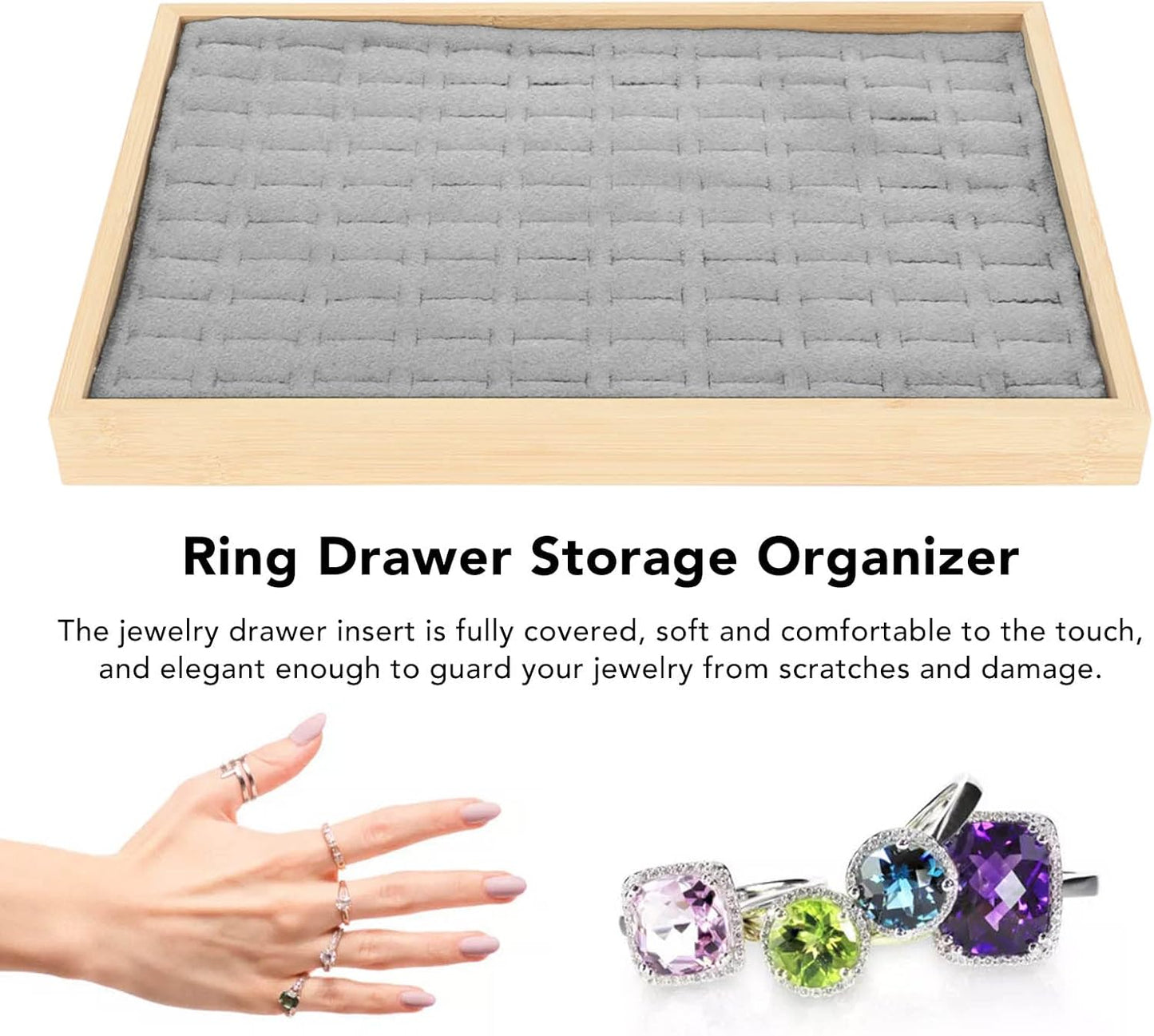 Rings Organizer Tray, 100 Slots Ring Earrings Trays Velvet Jewelry Display Tray Earring Storage Box rawer for Women Girls(grey)