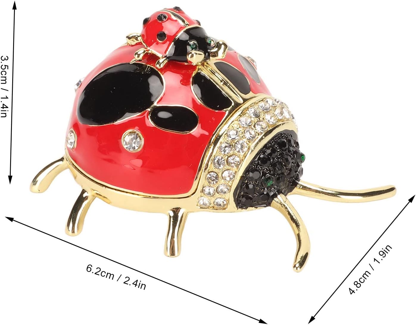 Ladybug Trinket Box, Small Enameled Hinged Box Decorative Jewelry with Rhinestones Delicate Gift Display Ornament