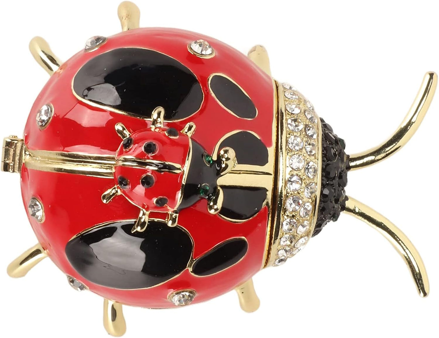 Ladybug Trinket Box, Small Enameled Hinged Box Decorative Jewelry with Rhinestones Delicate Gift Display Ornament