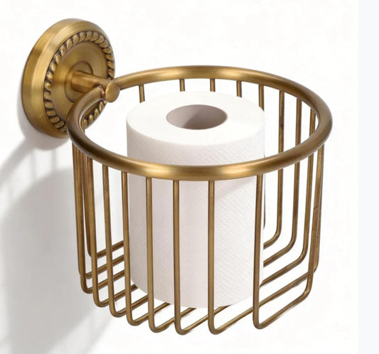 Brass Toilet Paper Holder, Wall Mounted Holder Vintage Bathroom Roll Basket Antique Tissue Storage for