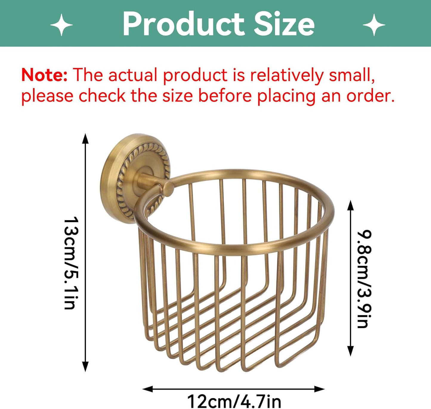 Brass Toilet Paper Holder, Wall Mounted Holder Vintage Bathroom Roll Basket Antique Tissue Storage for