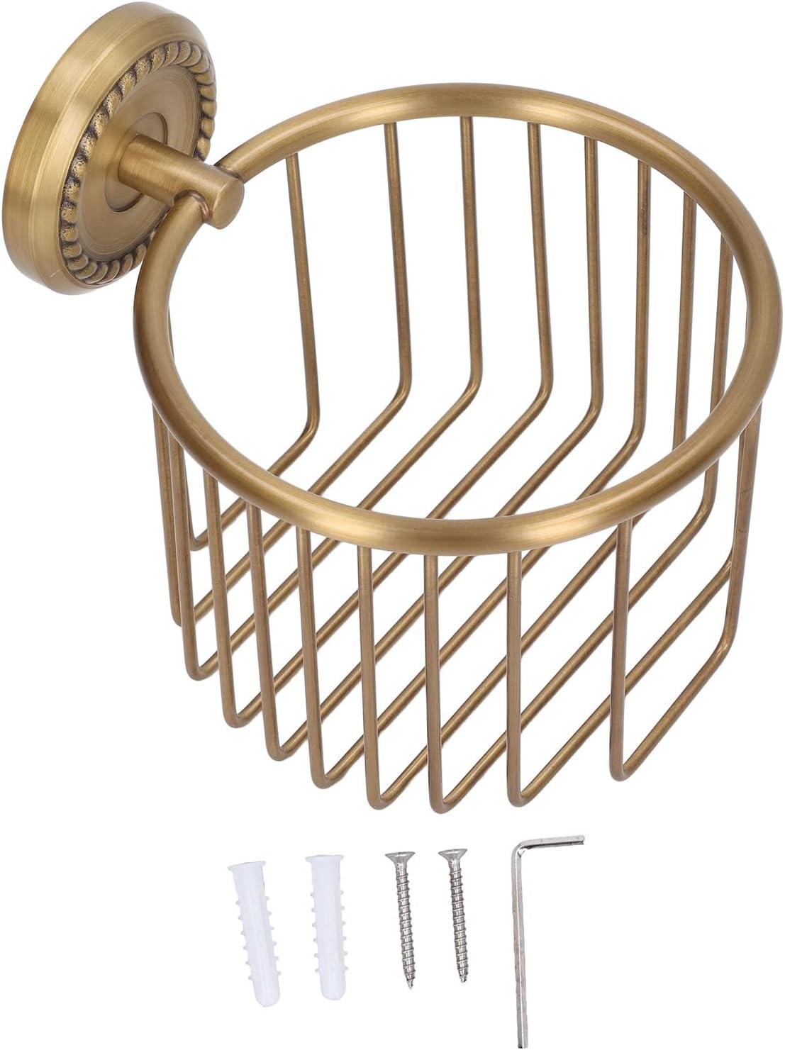 Brass Toilet Paper Holder, Wall Mounted Holder Vintage Bathroom Roll Basket Antique Tissue Storage for