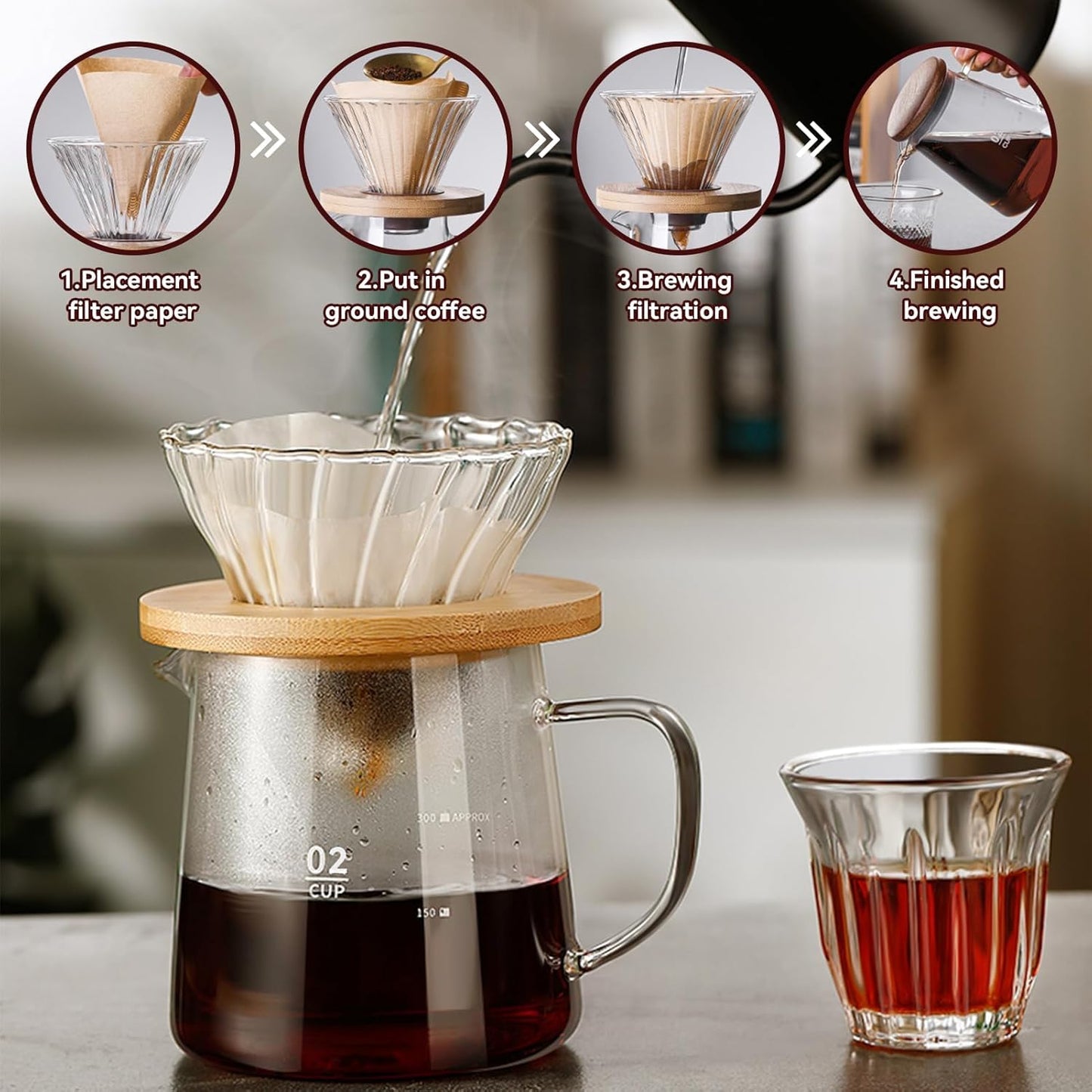 Small Glass Carafe, 16.9oz Coffee Server for Drip Maker Manual Pour over Carafe Tea Steeper Pot with Lid, Clear