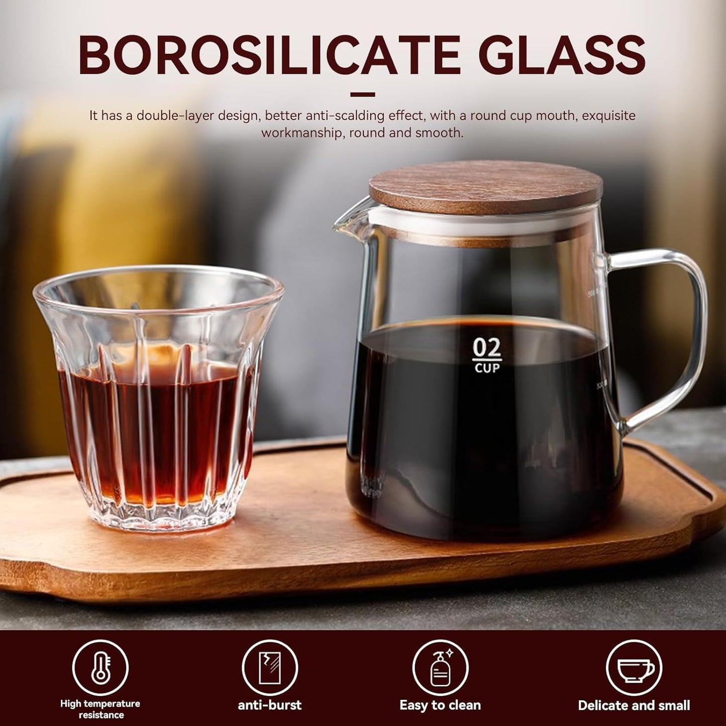 Small Glass Carafe, 16.9oz Coffee Server for Drip Maker Manual Pour over Carafe Tea Steeper Pot with Lid, Clear