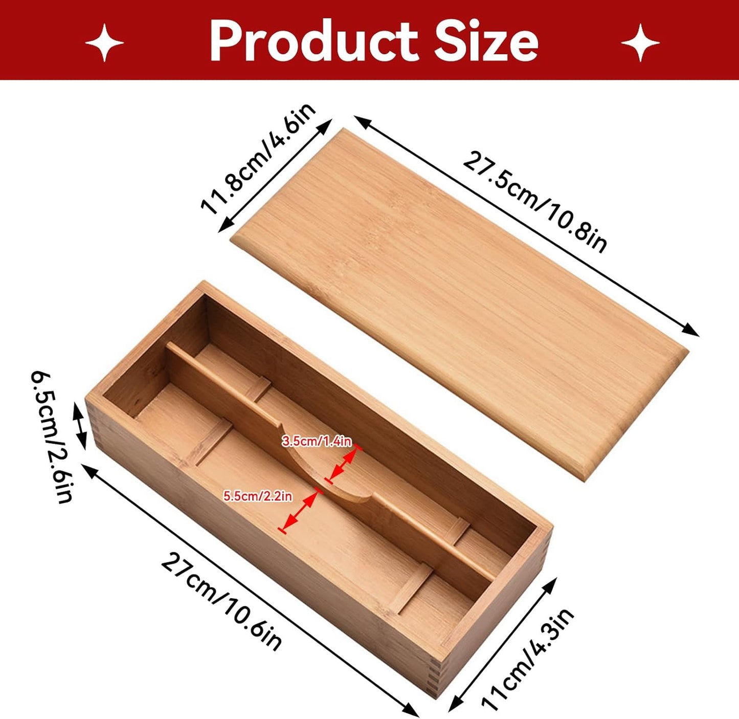 Wooden Cutlery Box with Lid, Small Drawer Organizer Kitchen, in for Spoon Utensil Chopsticks Kitchen Countertop, 10.6x4.3x2.5inch