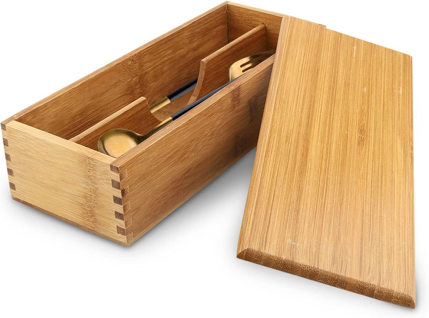 Wooden Cutlery Box with Lid, Small Drawer Organizer Kitchen, in for Spoon Utensil Chopsticks Kitchen Countertop, 10.6x4.3x2.5inch