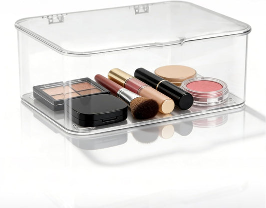 Plastic Box with Lid, Clear Storage Bins Containers Large Stackable Pencil Drawer Organizer 8.9 X 6.5 3.9in for Organizing Art Craft, Sewing, Makeup, Nail Supplies White