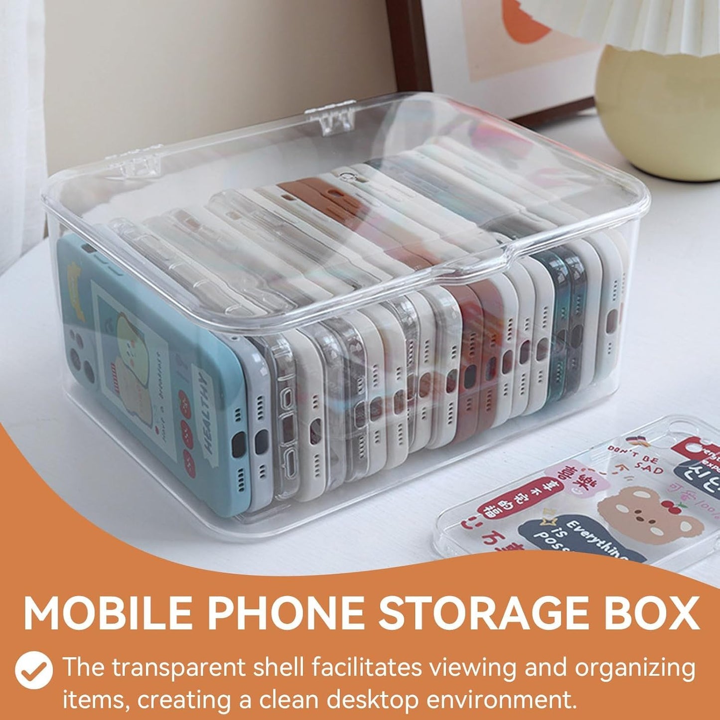 Plastic Box with Lid, Clear Storage Bins Containers Large Stackable Pencil Drawer Organizer 8.9 X 6.5 3.9in for Organizing Art Craft, Sewing, Makeup, Nail Supplies White