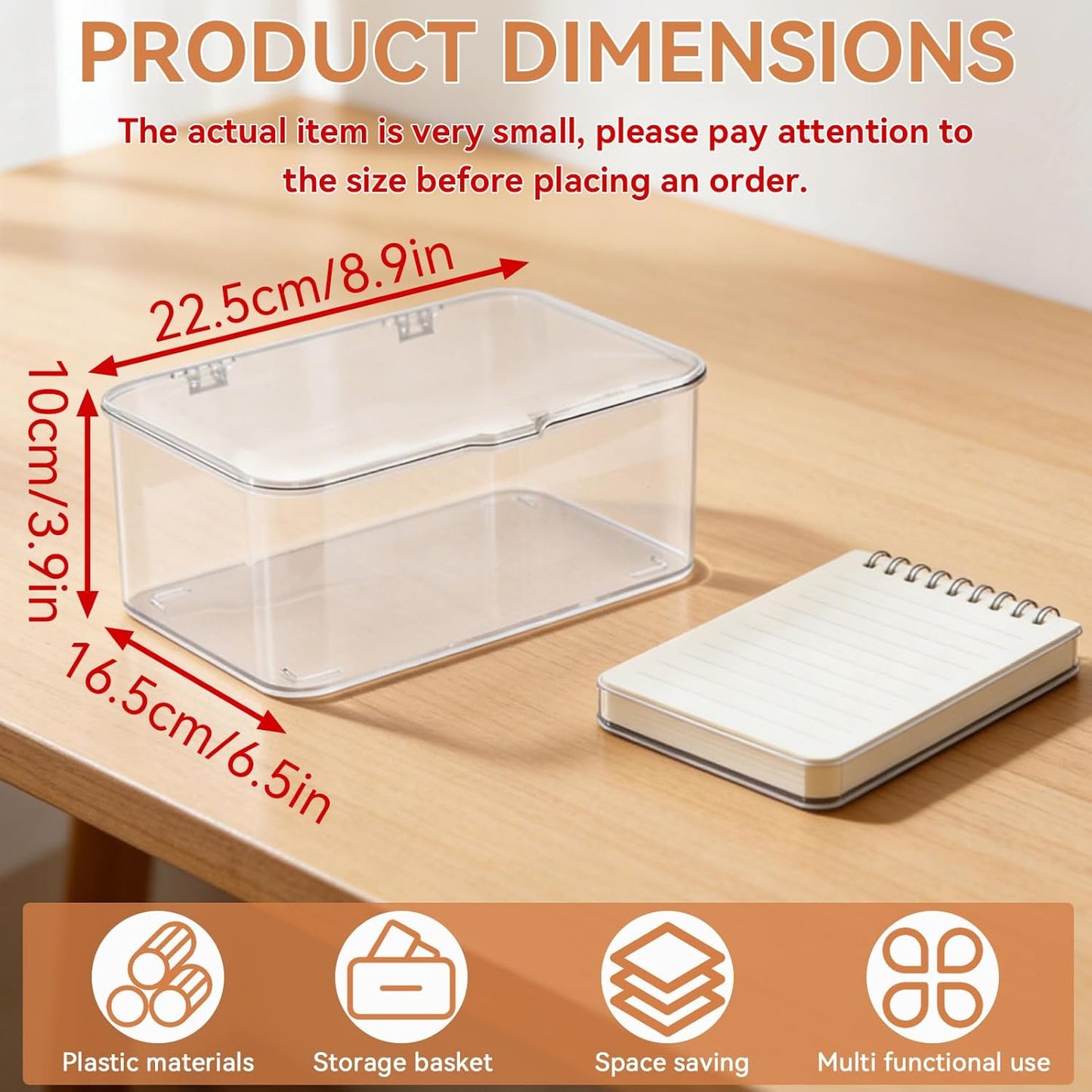 Plastic Box with Lid, Clear Storage Bins Containers Large Stackable Pencil Drawer Organizer 8.9 X 6.5 3.9in for Organizing Art Craft, Sewing, Makeup, Nail Supplies White