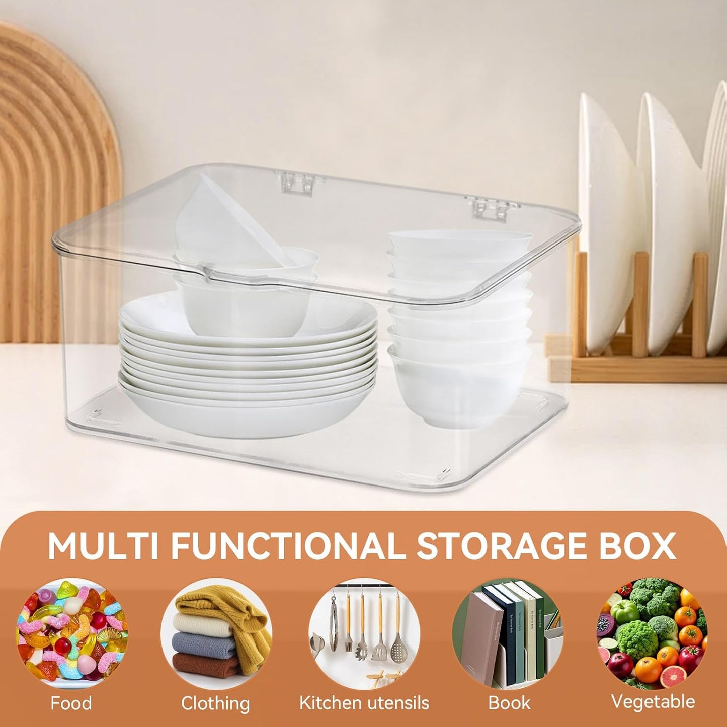 Plastic Box with Lid, Clear Storage Bins Containers Large Stackable Pencil Drawer Organizer 8.9 X 6.5 3.9in for Organizing Art Craft, Sewing, Makeup, Nail Supplies White