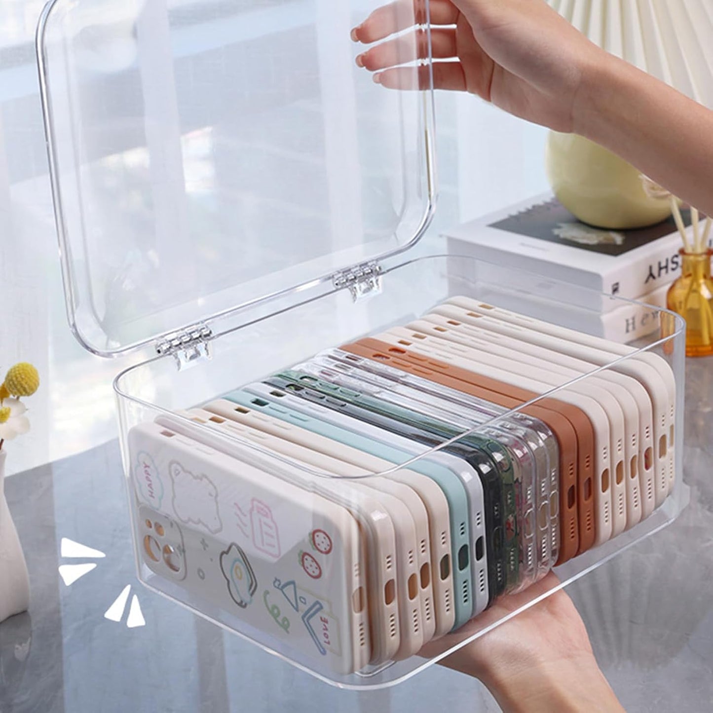 Plastic Box with Lid, Clear Storage Bins Containers Large Stackable Pencil Drawer Organizer 8.9 X 6.5 3.9in for Organizing Art Craft, Sewing, Makeup, Nail Supplies White