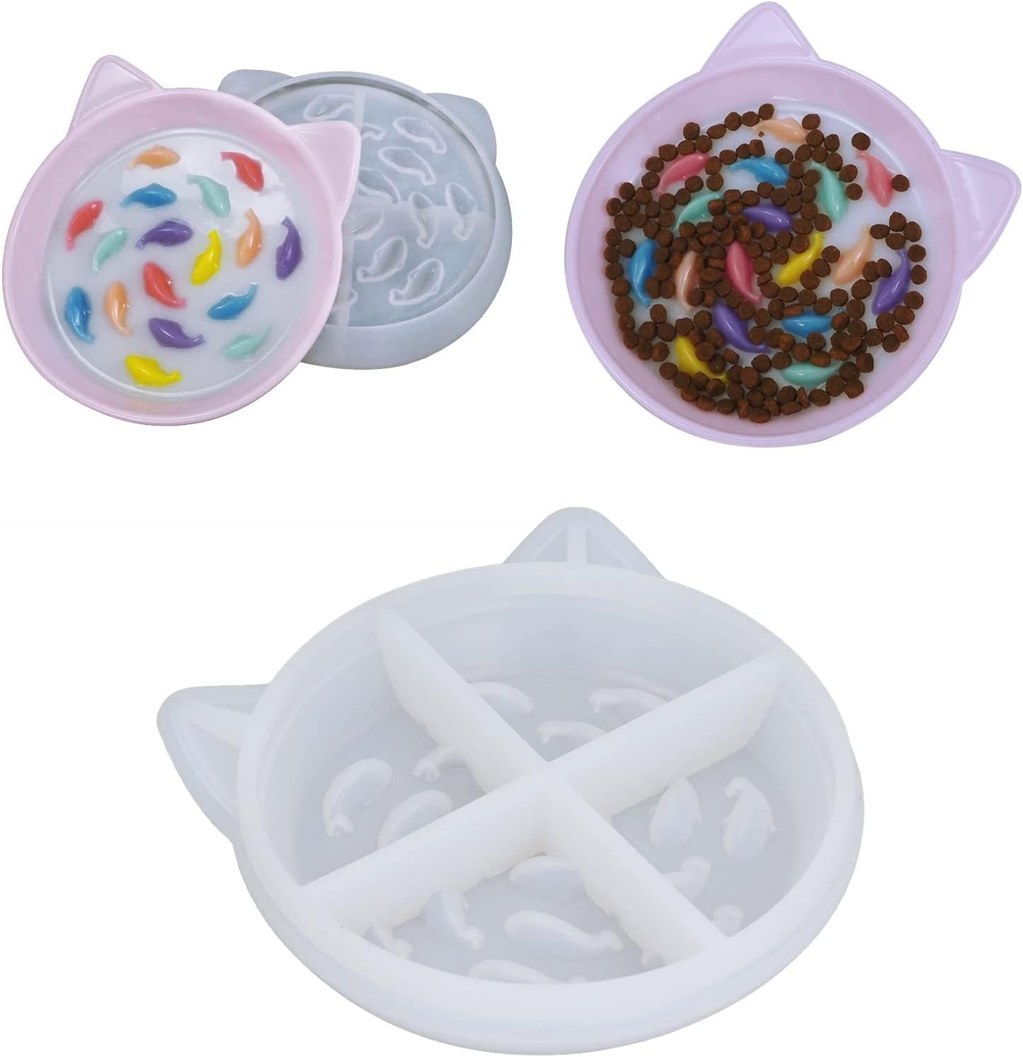 Epoxy Resin Mold, Silicone Dog Bowl Molds Slow Feeder Food Bowls Water Plate Mould for Small Medium Dogs Cats Puppy(cat)