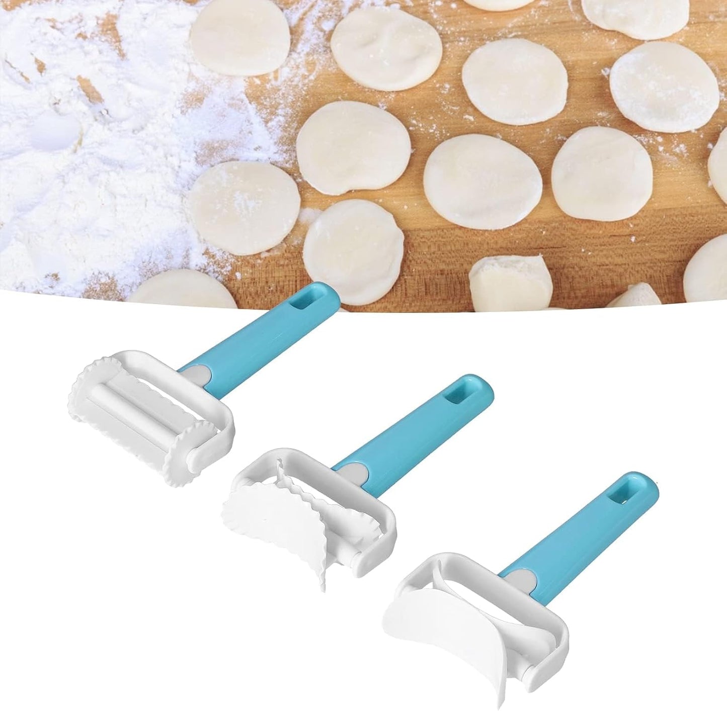 3PCS Pastry Rolling Cutter, Cookie Cutter Plastic Dough Blade Roller Round Fondant Slicer Baking Accessory for Cake Cookies Biscuits
