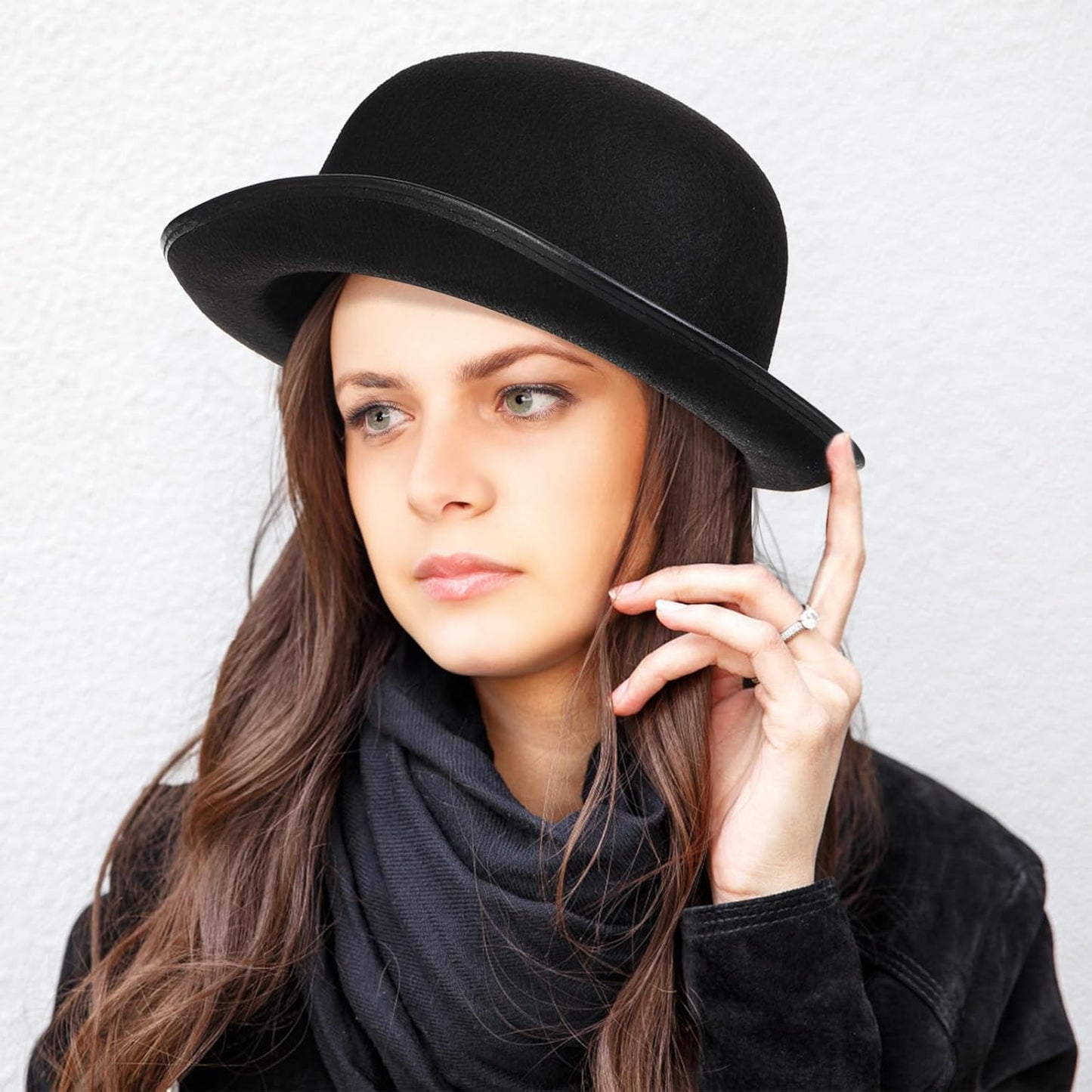 3 Pack Bowler Hat, 23" C Black Derby Felt Bolivian Costume Hat Accessories, Victorian Dress Up for Men and Women, Adults