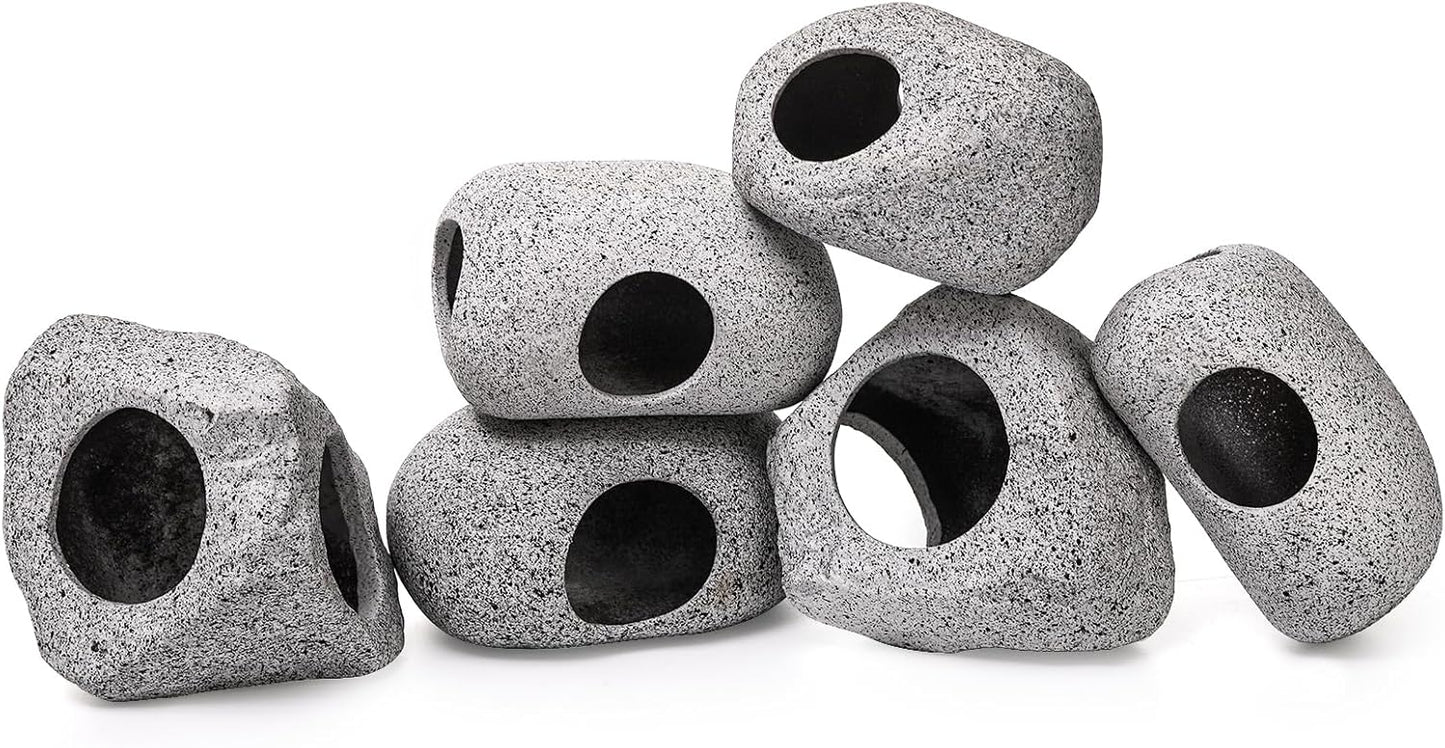 6 Pack Aquarium Decoration Rock Caves, Betta Fish Tank Hideaway, Hideout Stones House Decor for Cichlid Shrimp Territorial Hiding Breeding Spawning, Ornaments