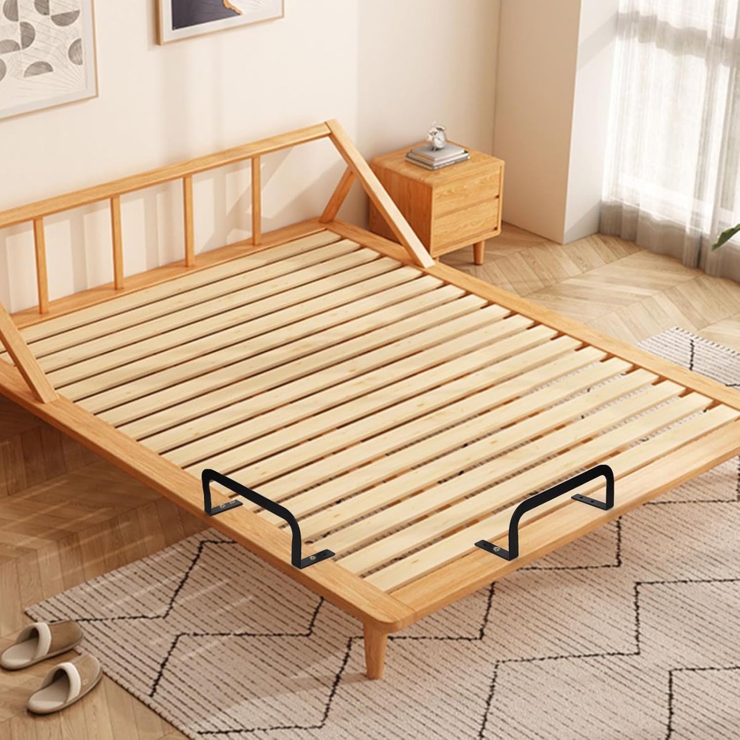 4 Pcs Mattress Retainer Bar, Metal Slide Stopper, Non Slip Holder in Place Gripper, Thicken Bed Frame Gaskets to Prevent Sliding, Stabilizer Baffle for Bedroom