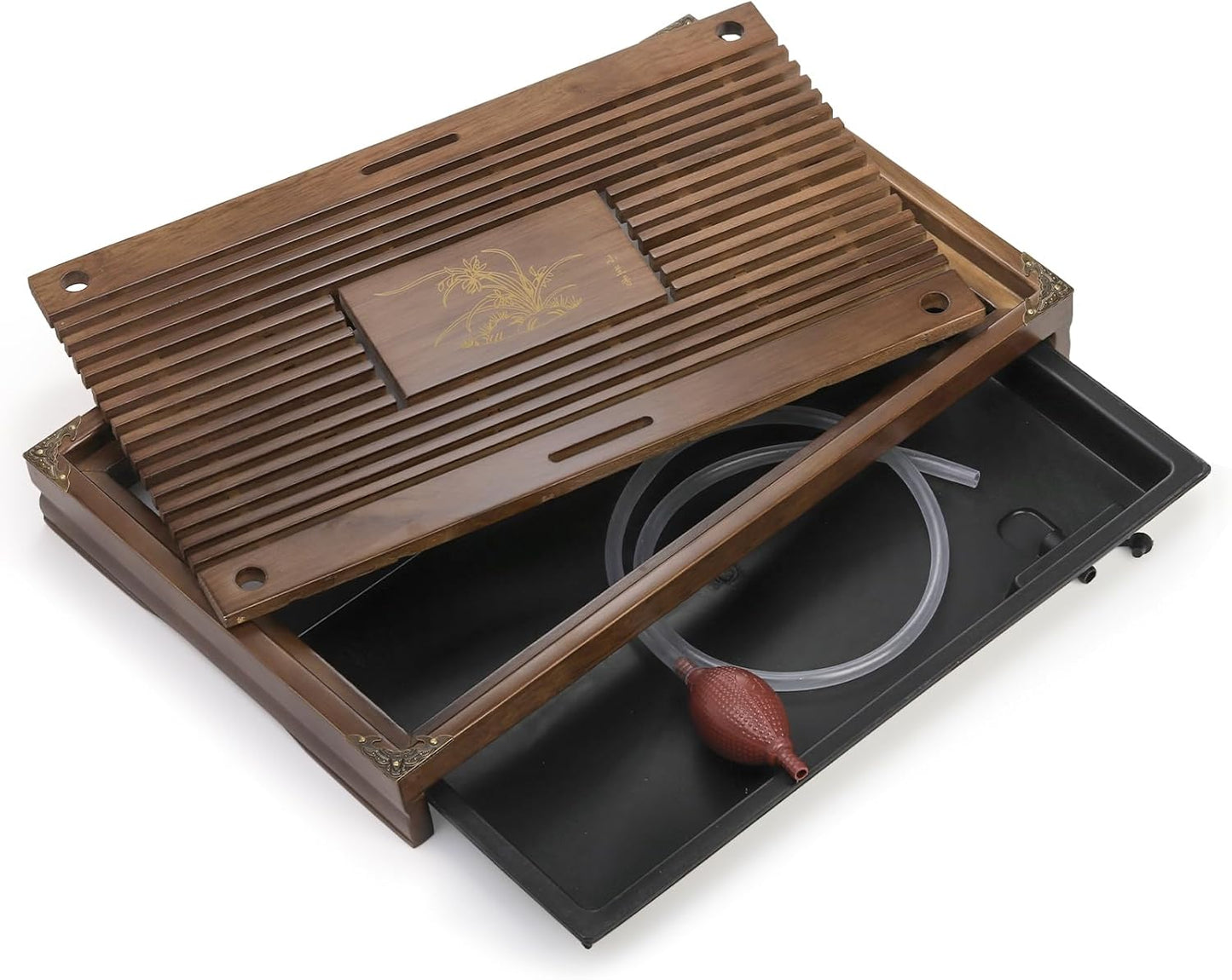 Wooden Tea Tray, 17 Inch Chinese Kung Fu Gongfu Table with Water Storage Box, Household Filter Serving Tray Gift Set for Home, Office, Bar