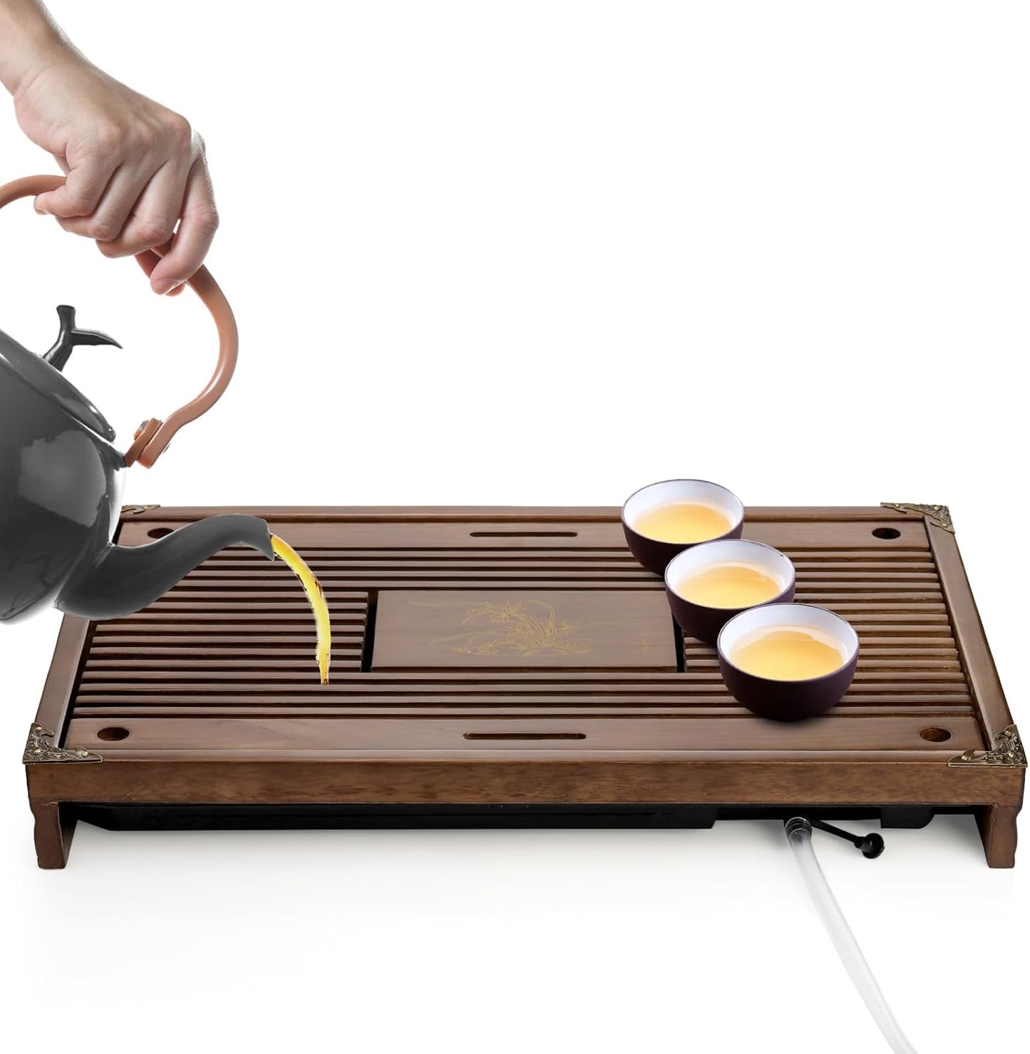 Wooden Tea Tray, 17 Inch Chinese Kung Fu Gongfu Table with Water Storage Box, Household Filter Serving Tray Gift Set for Home, Office, Bar