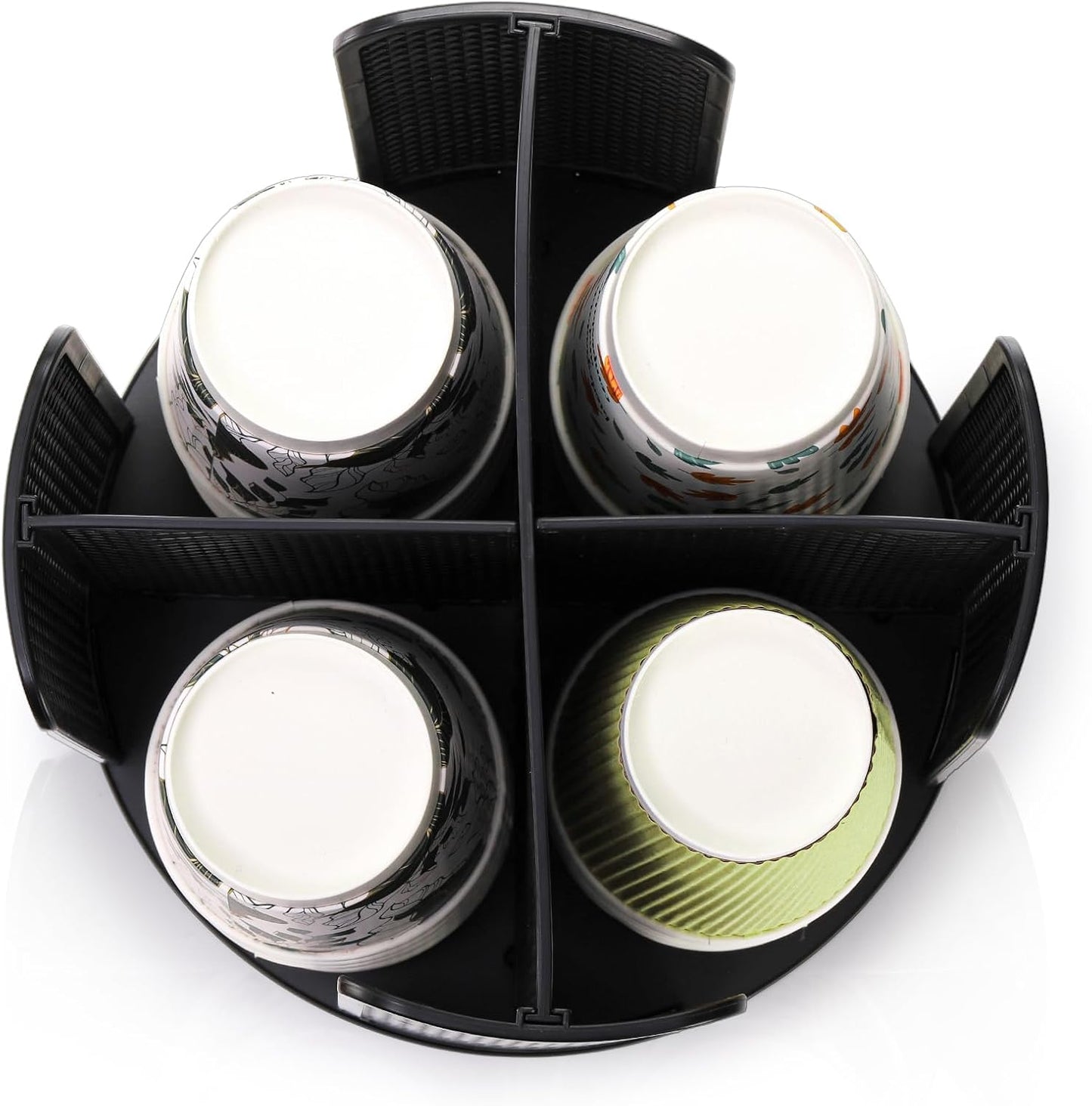 2 Pack Coffee Cup Dispenser, Rotatable 4 Compartment and Lid Holder, Plastic Paper Storage Organizer for Office Restaurant Breakroom Station Bar Buffet Kitchen Countertop