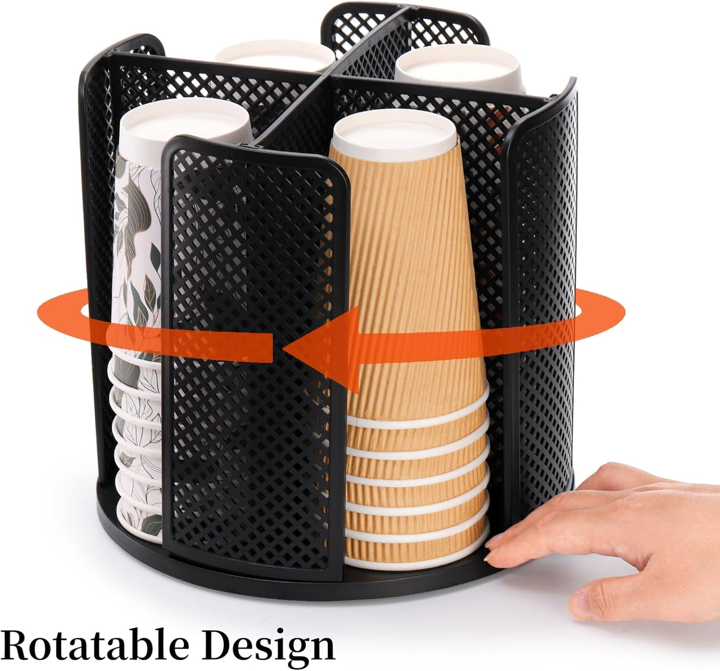 2 Pack Coffee Cup Dispenser, Rotatable 4 Compartment and Lid Holder, Plastic Paper Storage Organizer for Office Restaurant Breakroom Station Bar Buffet Kitchen Countertop