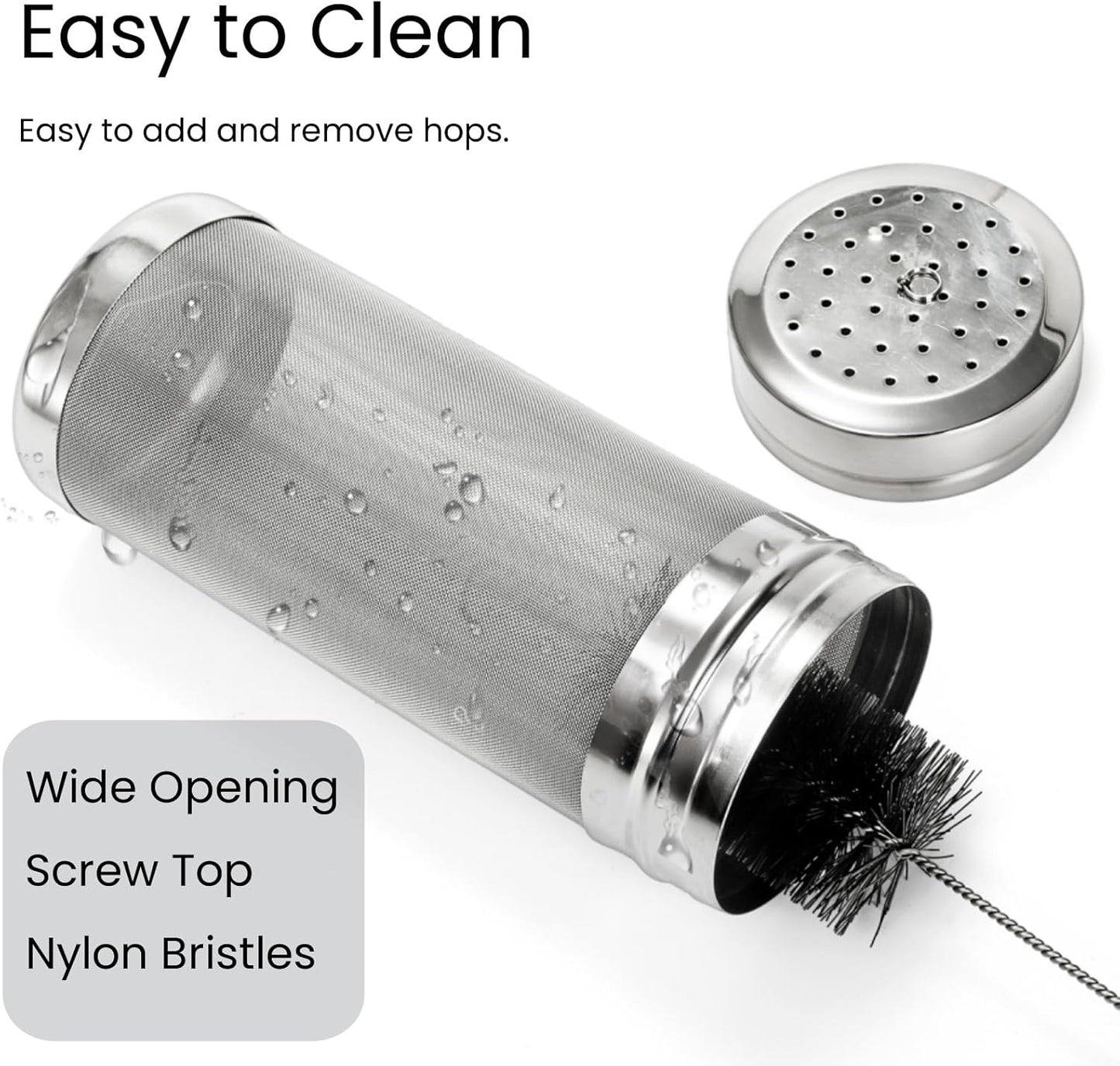 2 Pack Beer Dry Hopper Filters, 2.8 x 7 inch 300 Micron Mesh Hop Strainer with Lid, Stainless Steel Spider Nylon Bristles, Brewing Filters Straining Keg for Home Coffee Wine Juice