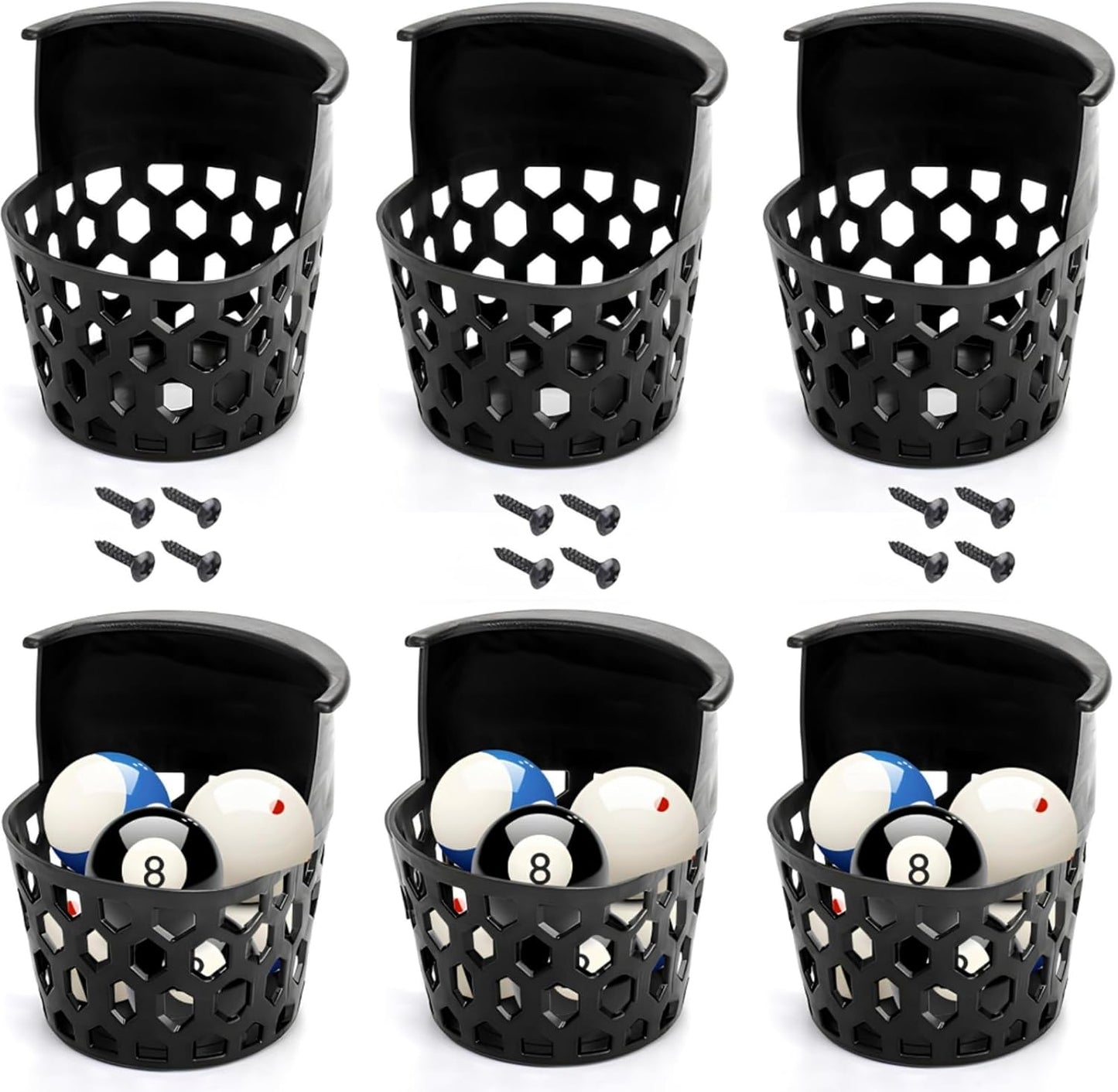 6 Pack Pool Table Pockets, Heavy Duty Billiard Set Including 4 Corner and 2 Side Pockets