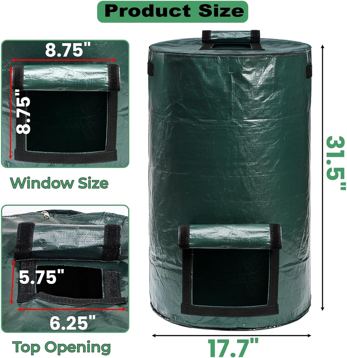 4 Pack 34 Gallons Reusable Yard Waste Bags, Leaf Lawn Collector Containers with Lid and Handles, Heavy Duty Collapsible Compost Bins Bottom Window for Outdoor Debris Wet Leaves Grass