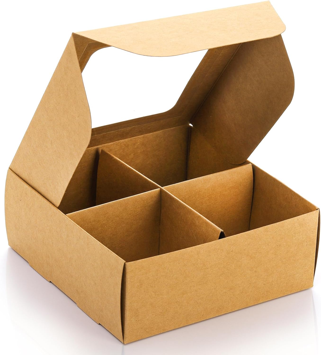 40 Pack Brown Bakery Boxes with Window and Dividers, 6 x Inch Mini Pastry 4 Compartments, Kraft Treats Gift Inserts, Cupcake Packaging Containers for Pastries Biscuits