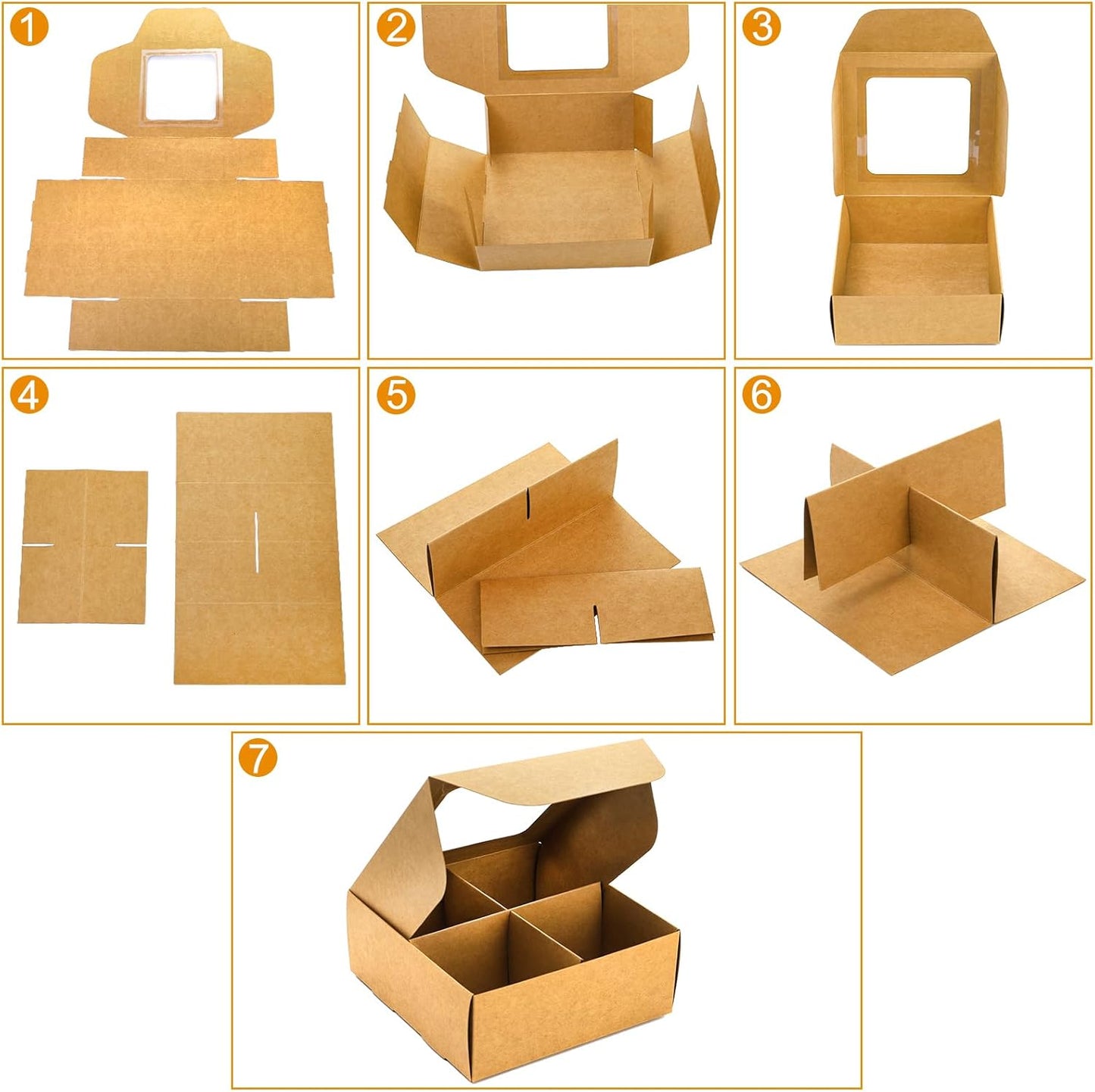 40 Pack Brown Bakery Boxes with Window and Dividers, 6 x Inch Mini Pastry 4 Compartments, Kraft Treats Gift Inserts, Cupcake Packaging Containers for Pastries Biscuits