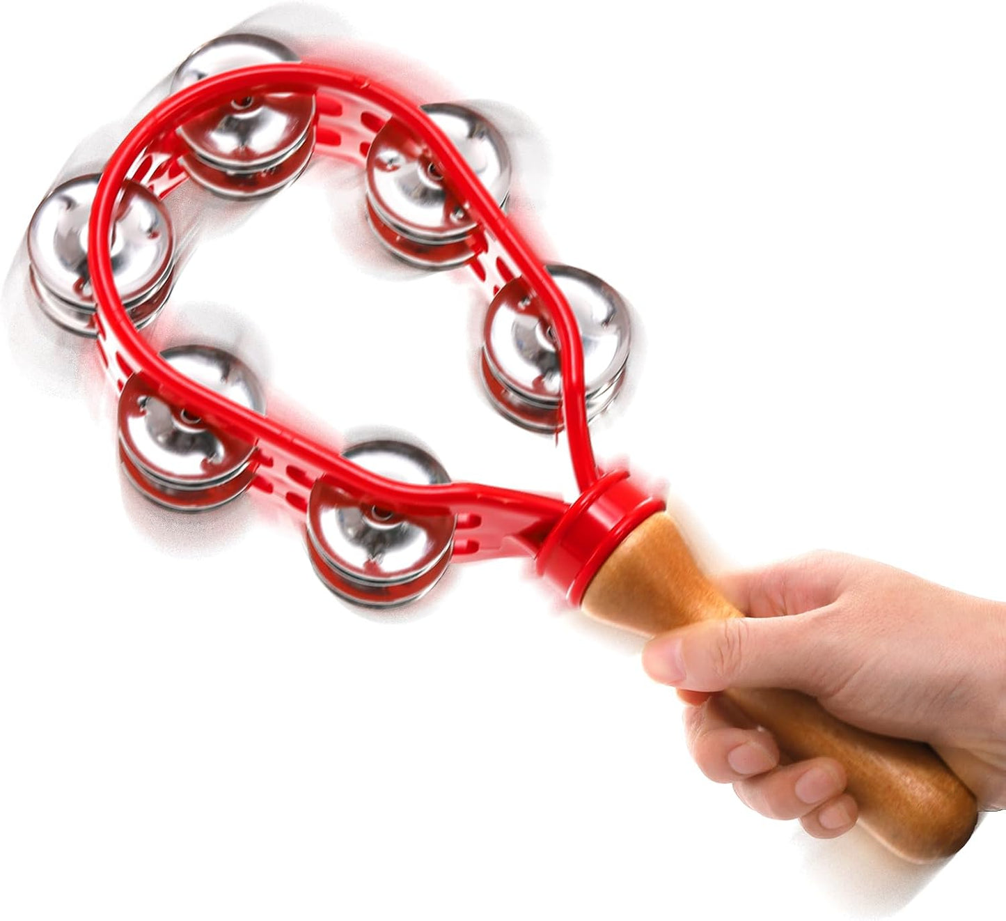 2 Pack 12" Tambourine for Adults, Double Row Metal Jingles Hand Held Tambourine, Plastic Wooden Percussion Instrument, Musical Bells School Party Church Concerts