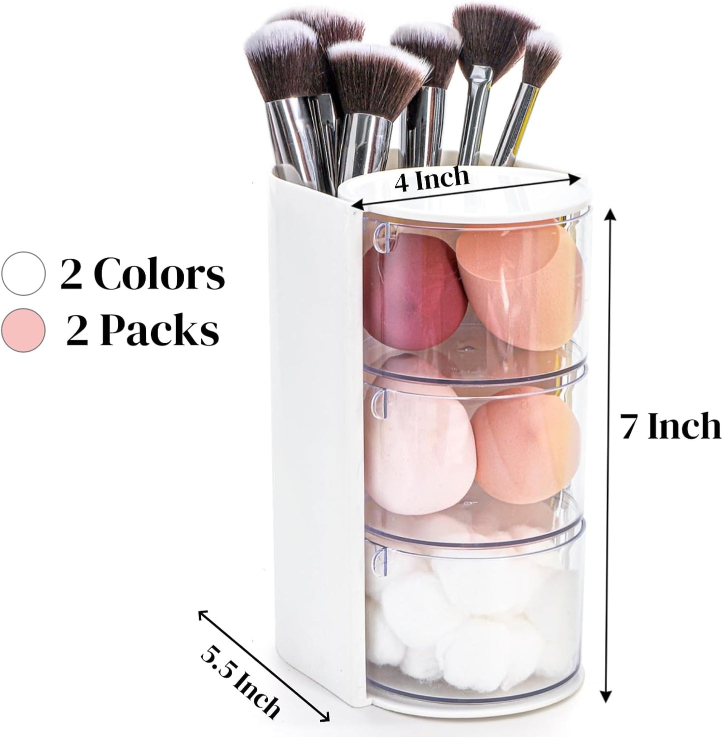 2 Pack Hair Brush Holders, 3-layer Rotatable Tie Organizer, Clear Acrylic Accessories Storage Box for Girls, Bathroom Makeup Container Case Headband Bow Clip Cotton Swab
