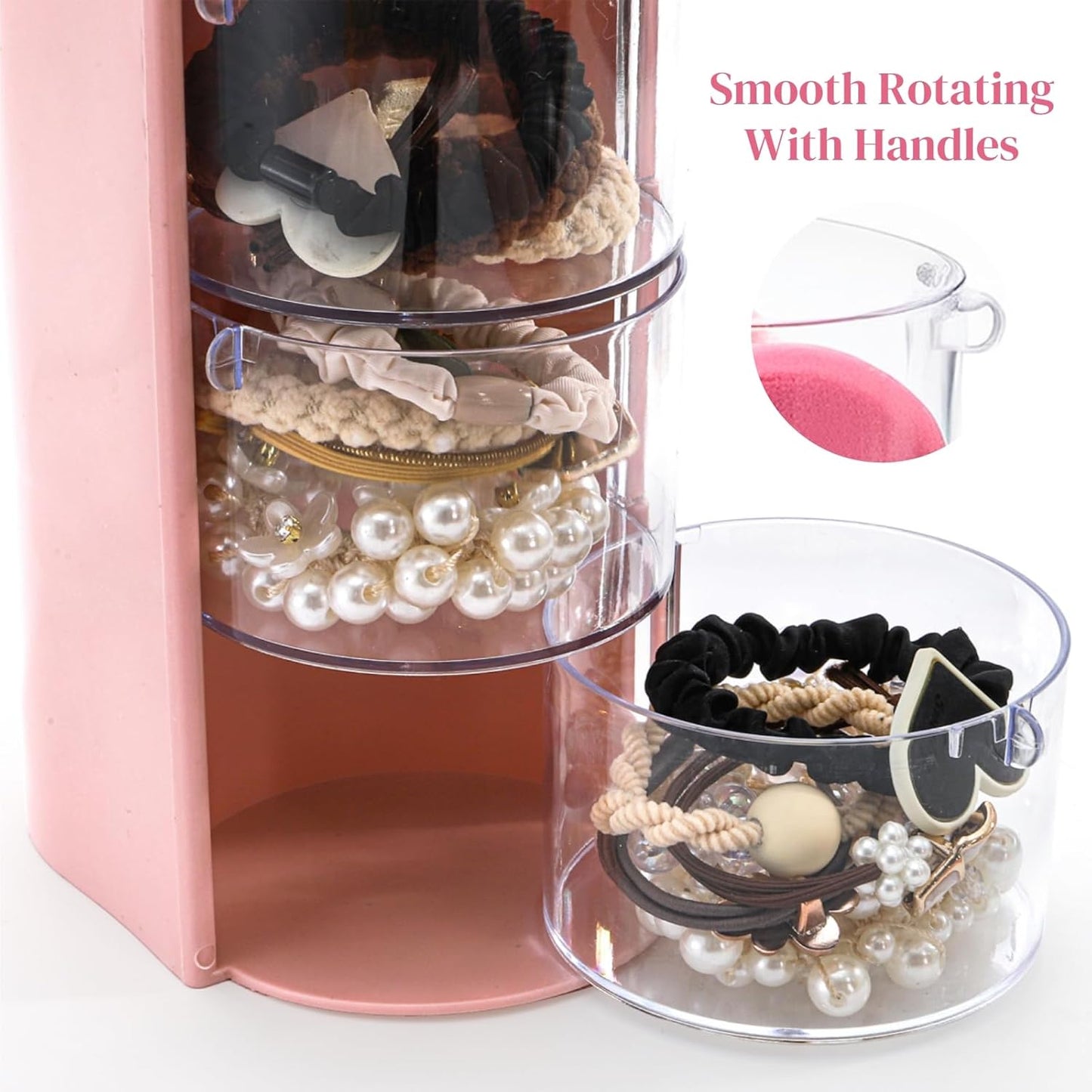 2 Pack Hair Brush Holders, 3-layer Rotatable Tie Organizer, Clear Acrylic Accessories Storage Box for Girls, Bathroom Makeup Container Case Headband Bow Clip Cotton Swab