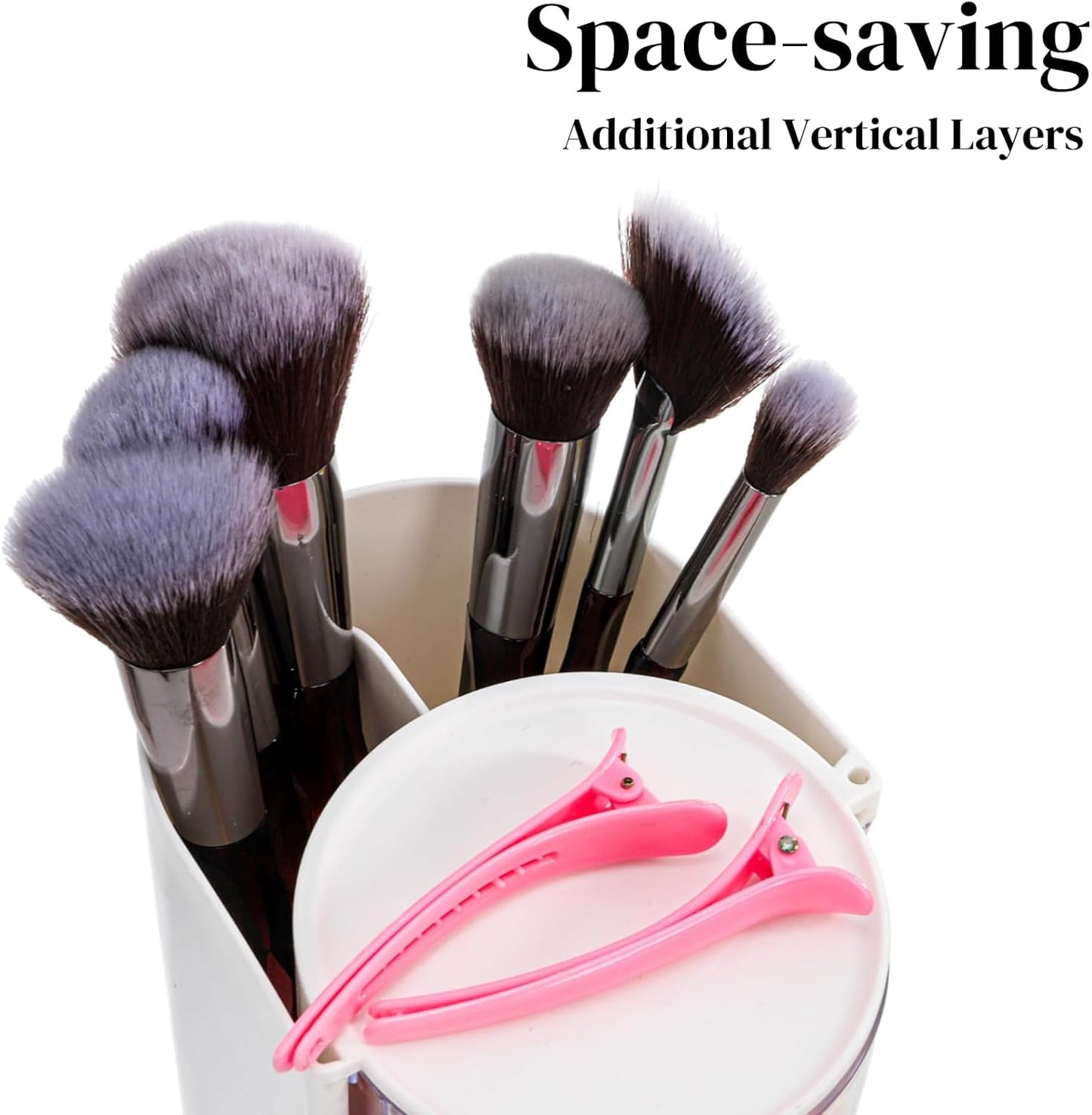 2 Pack Hair Brush Holders, 3-layer Rotatable Tie Organizer, Clear Acrylic Accessories Storage Box for Girls, Bathroom Makeup Container Case Headband Bow Clip Cotton Swab