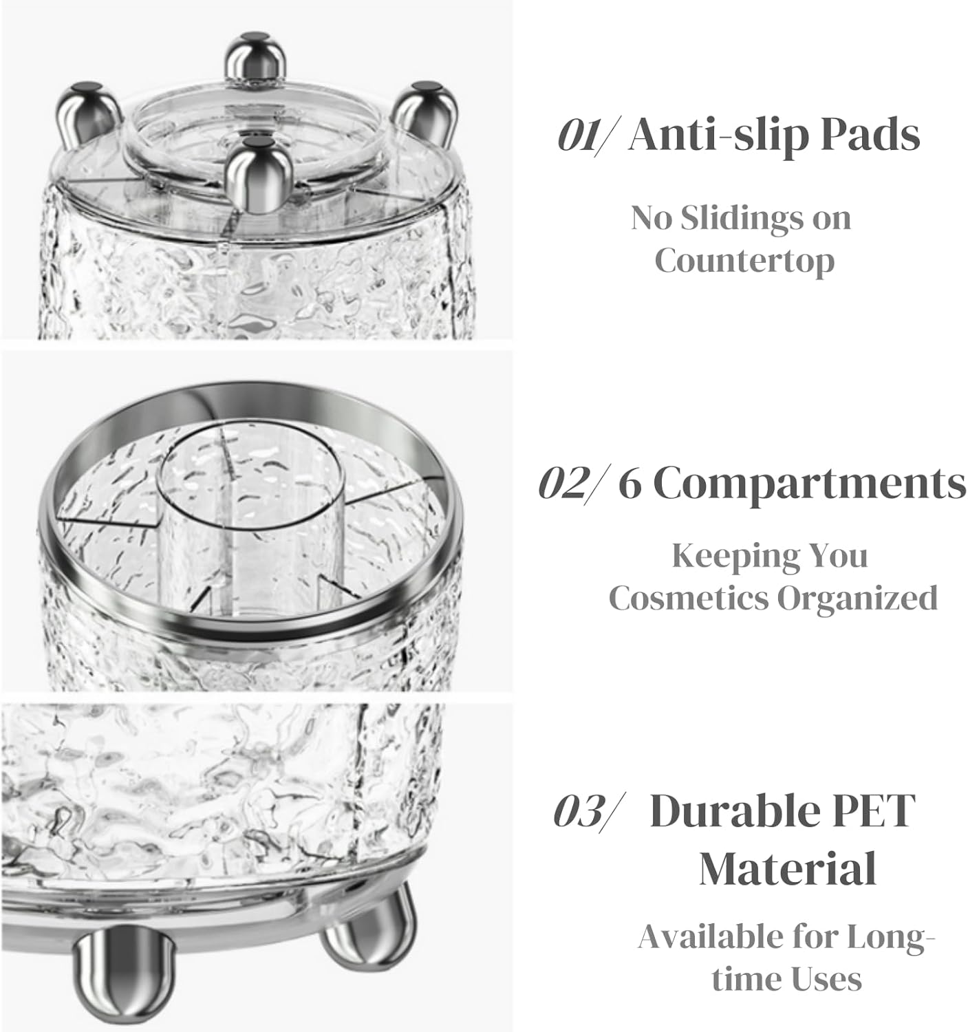 Rotating Makeup Brush Holder, Dustproof Cosmetic Tools Organizer with Lid, 360° Spinning Covered Brushes Storage Anti-slip Pads for Vanity, Bathroom Countertop & Bedside Table, Clear