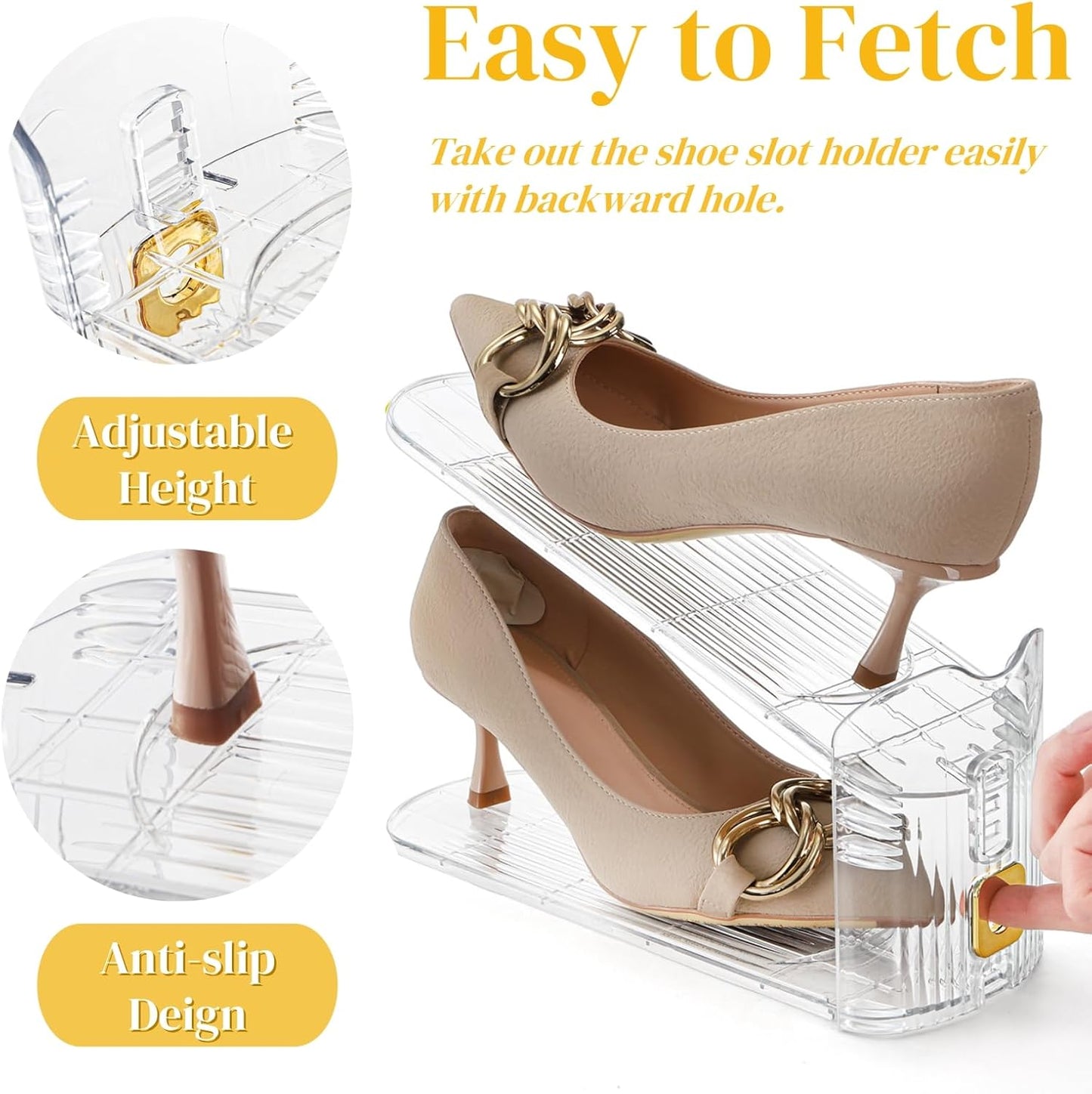10 Pack Clear Shoe Slot Organizer, 11" Adjustable Shoes Stacker for Closet, Double Deck Display Shelf a Pair of Shoes, Anti-slip Rack Holder Storage Space Saver