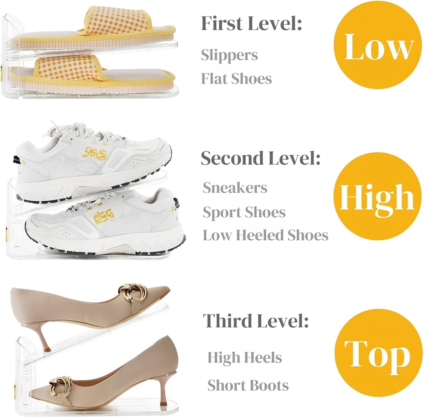 10 Pack Clear Shoe Slot Organizer, 11" Adjustable Shoes Stacker for Closet, Double Deck Display Shelf a Pair of Shoes, Anti-slip Rack Holder Storage Space Saver