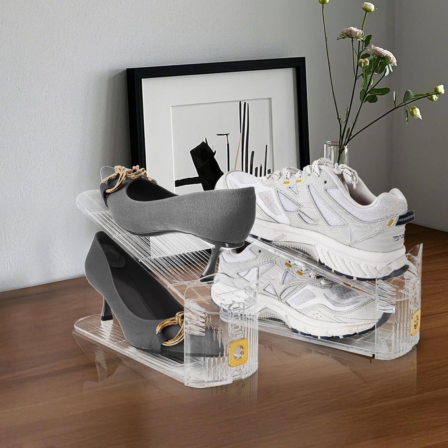 10 Pack Clear Shoe Slot Organizer, 11" Adjustable Shoes Stacker for Closet, Double Deck Display Shelf a Pair of Shoes, Anti-slip Rack Holder Storage Space Saver