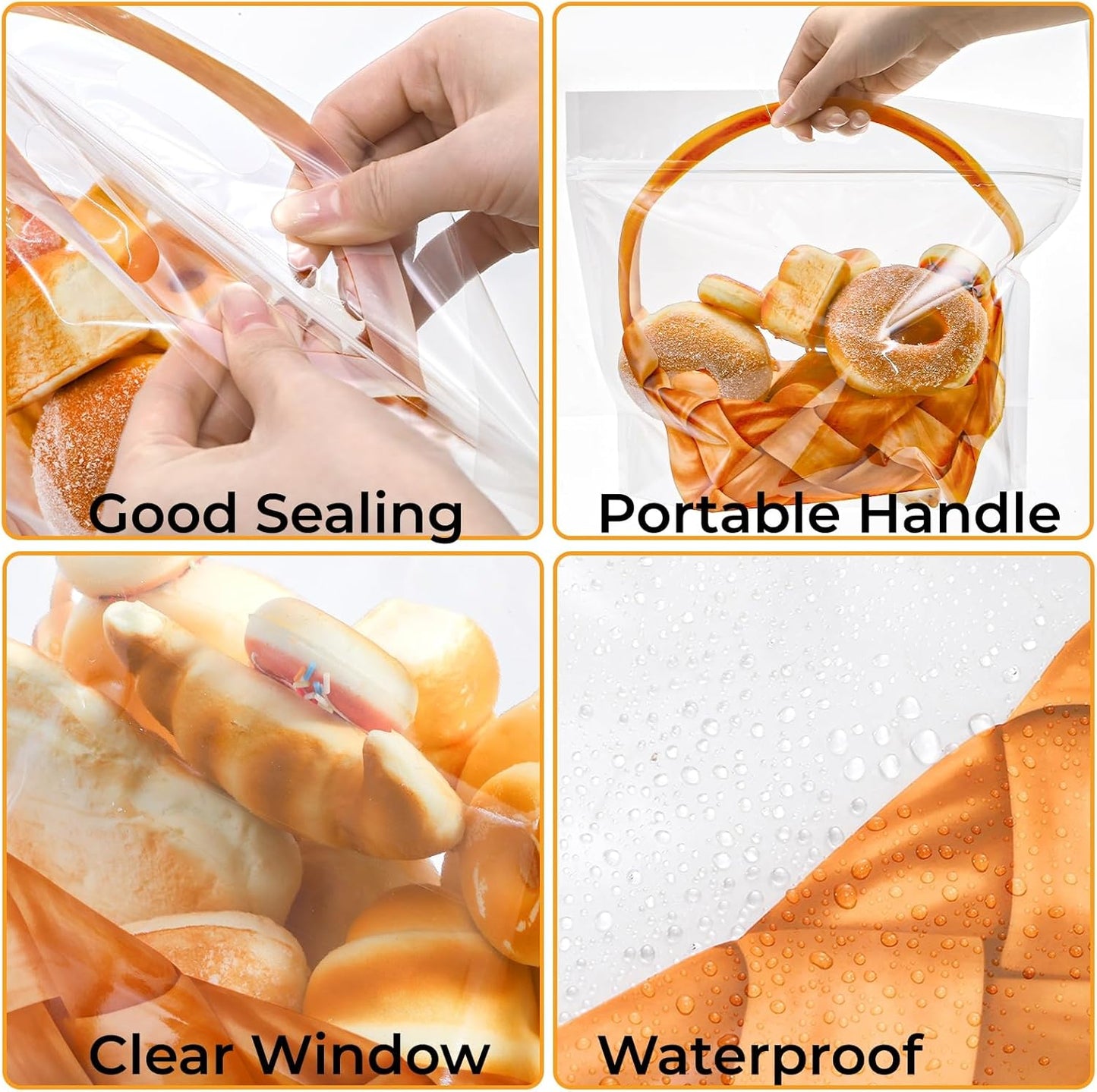 100 Pack Clear Plastic Bread Bags with Handle, 12.5 x 10.4 Inch Large Zipper Toast Bag, Portable Loaf Sealing Basket Pattern, Sourdough Packaging Organizer for Cookie Bakery