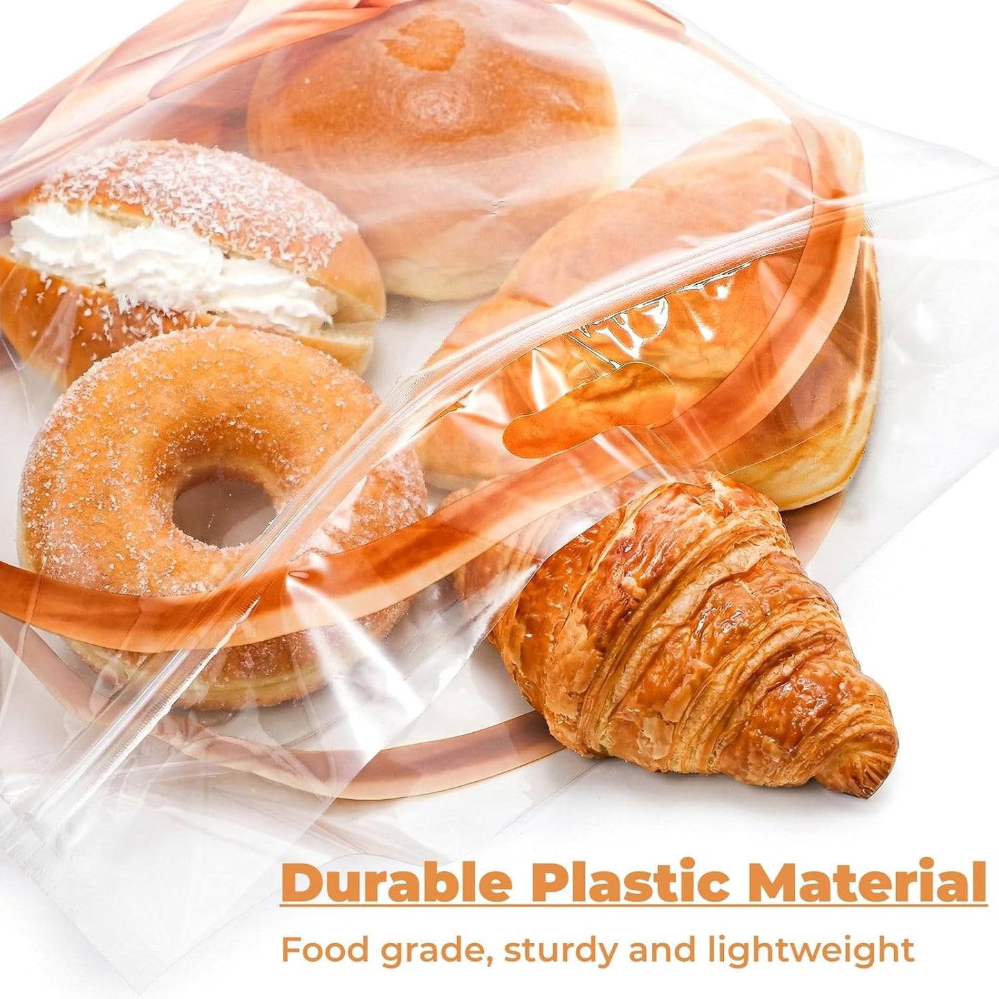 100 Pack Clear Plastic Bread Bags with Handle, 12.5 x 10.4 Inch Large Zipper Toast Bag, Portable Loaf Sealing Basket Pattern, Sourdough Packaging Organizer for Cookie Bakery
