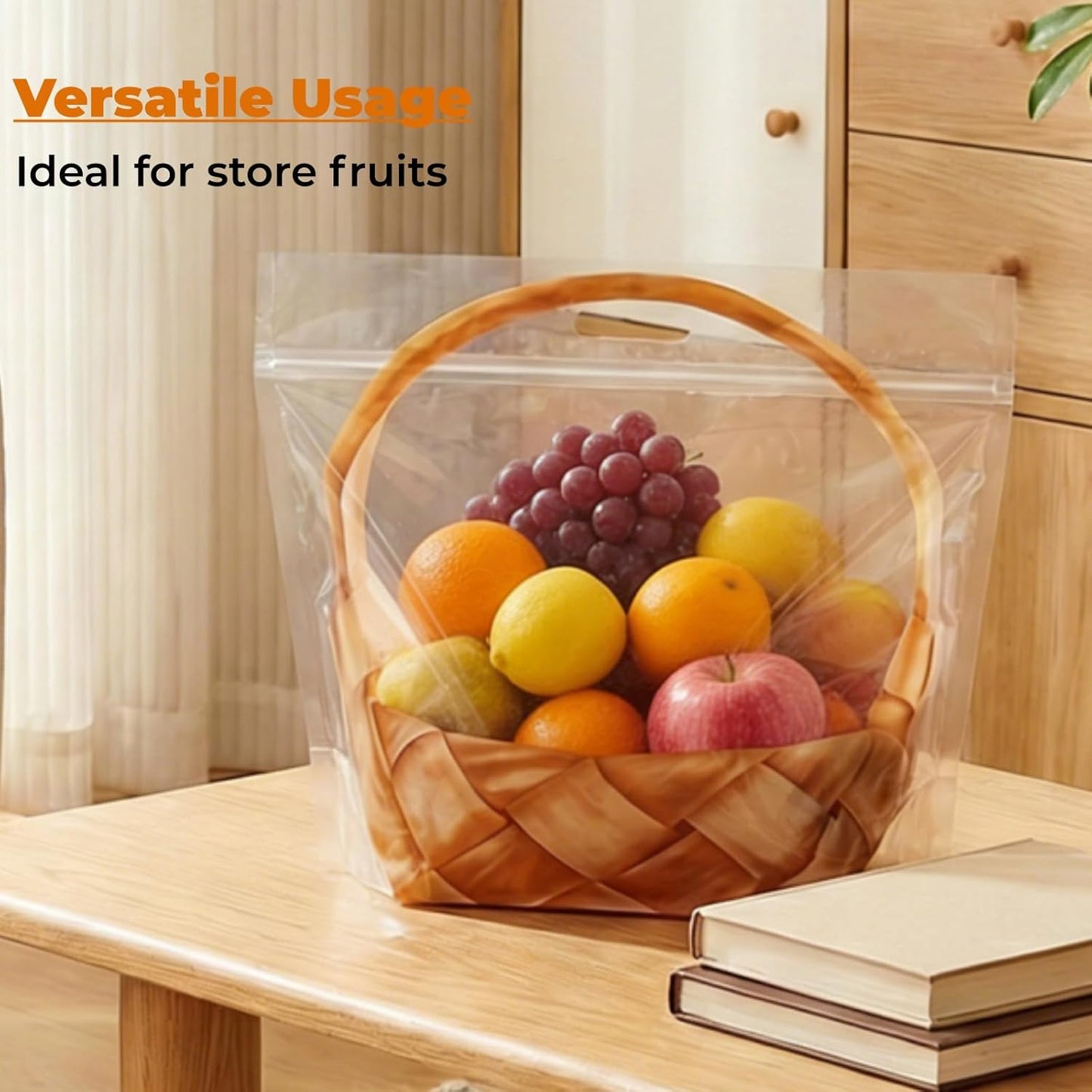 100 Pack Clear Plastic Bread Bags with Handle, 12.5 x 10.4 Inch Large Zipper Toast Bag, Portable Loaf Sealing Basket Pattern, Sourdough Packaging Organizer for Cookie Bakery