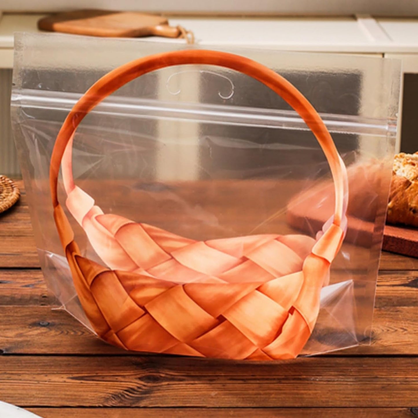 100 Pack Clear Plastic Bread Bags with Handle, 12.5 x 10.4 Inch Large Zipper Toast Bag, Portable Loaf Sealing Basket Pattern, Sourdough Packaging Organizer for Cookie Bakery