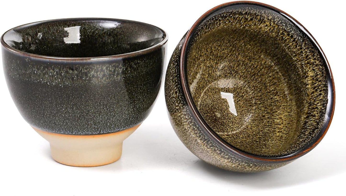 6 Pack 2oz Ceramic Tea Sake Cups, Handcrafted Chinese Kungfu Cup, Japanese Cup Set, Small for Soju Shot, Matcha, Saki, Asian Accessories, Colors