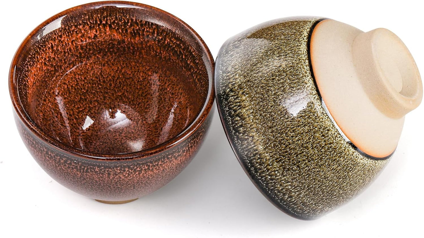 6 Pack 2oz Ceramic Tea Sake Cups, Handcrafted Chinese Kungfu Cup, Japanese Cup Set, Small for Soju Shot, Matcha, Saki, Asian Accessories, Colors