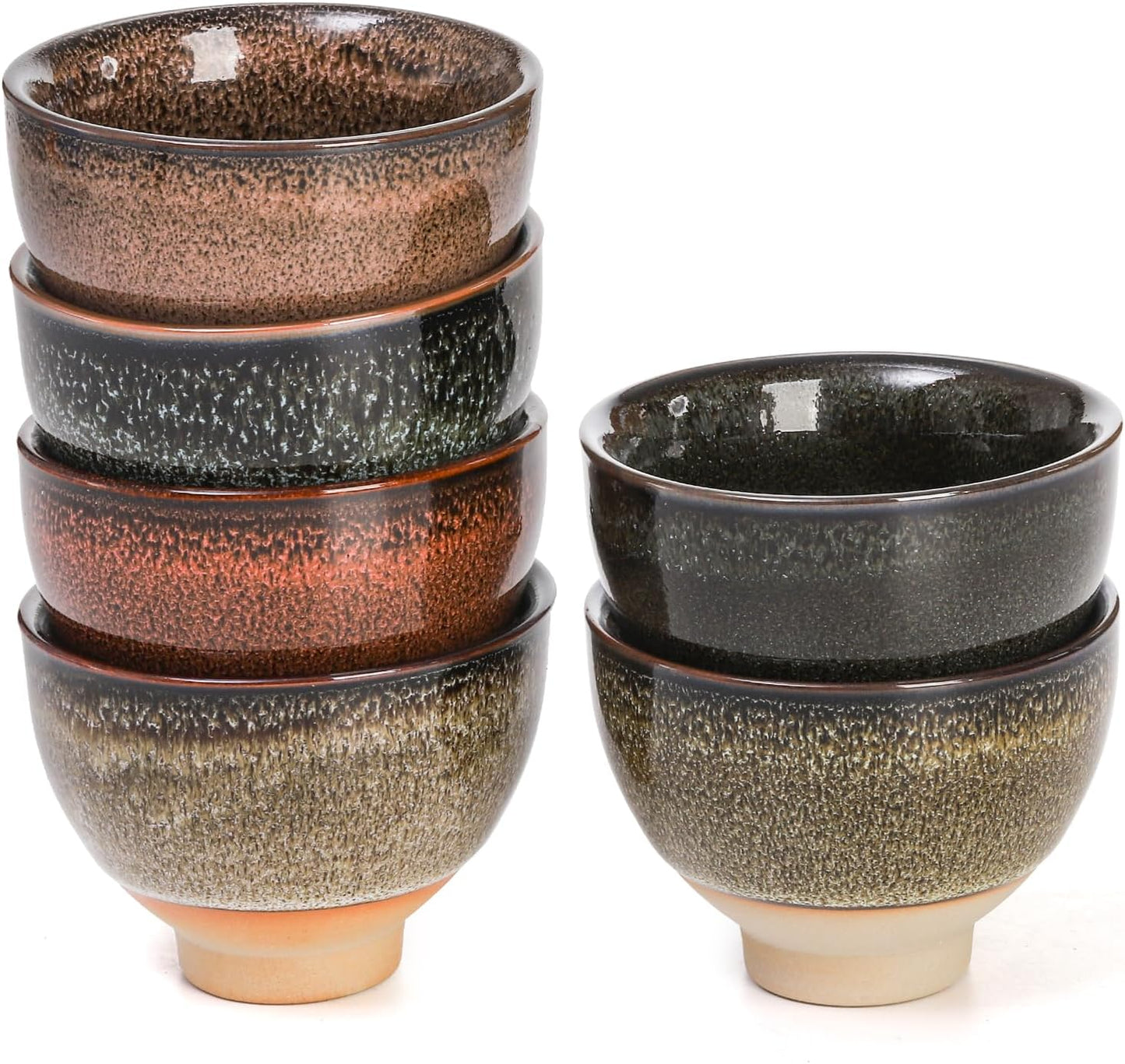 6 Pack 2oz Ceramic Tea Sake Cups, Handcrafted Chinese Kungfu Cup, Japanese Cup Set, Small for Soju Shot, Matcha, Saki, Asian Accessories, Colors