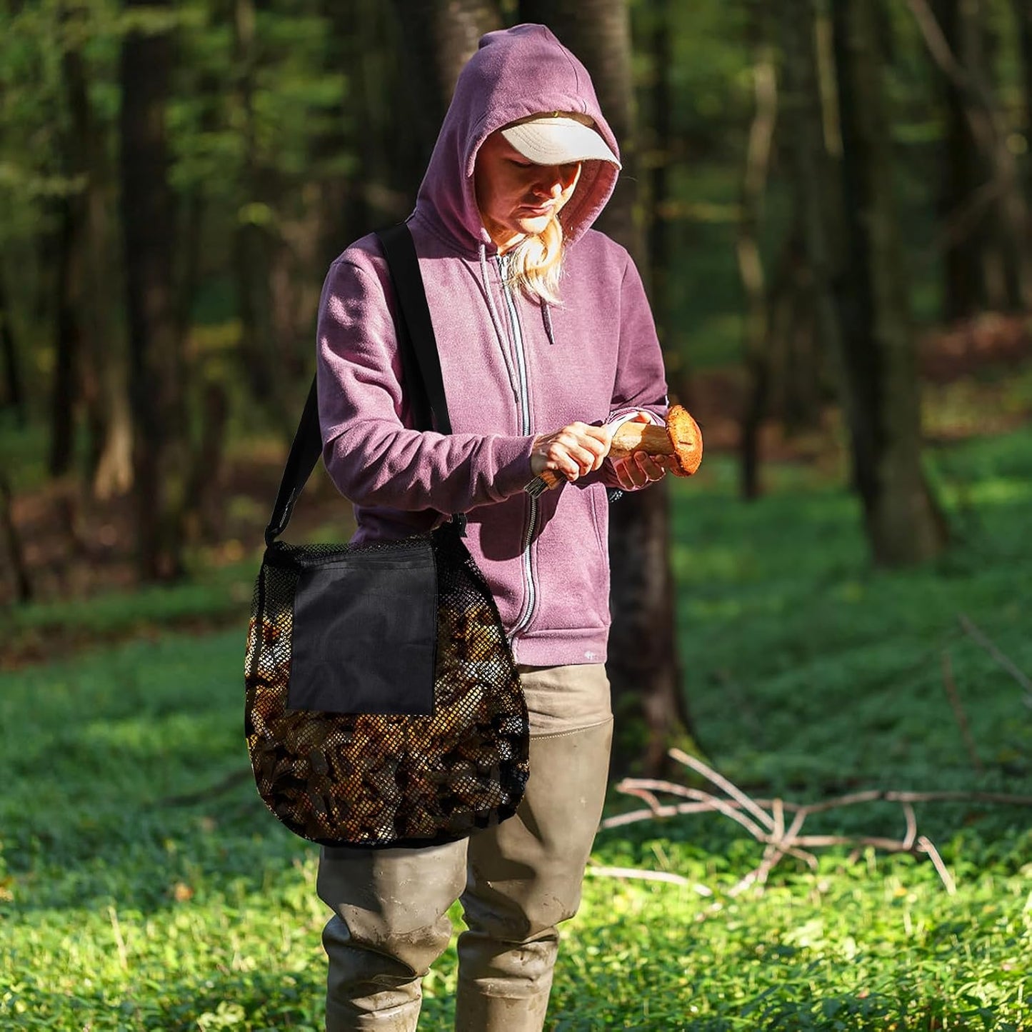 Foraging Bag, 2 Pcs Mushroom Kit with Bag and Foldable Knife, Morel Picking Basket, Practical Collecting Supplies Tools for Decor Lovers