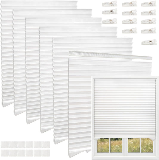 6 Pack Pleated Window Shades, 35 x 71 Inch No Drill Temporary Blinds, Cordless Light Filtering Fabric Shade with Adhesive and 12 Clips, Room Darkening Shades for Office,Living Room,Bedroom