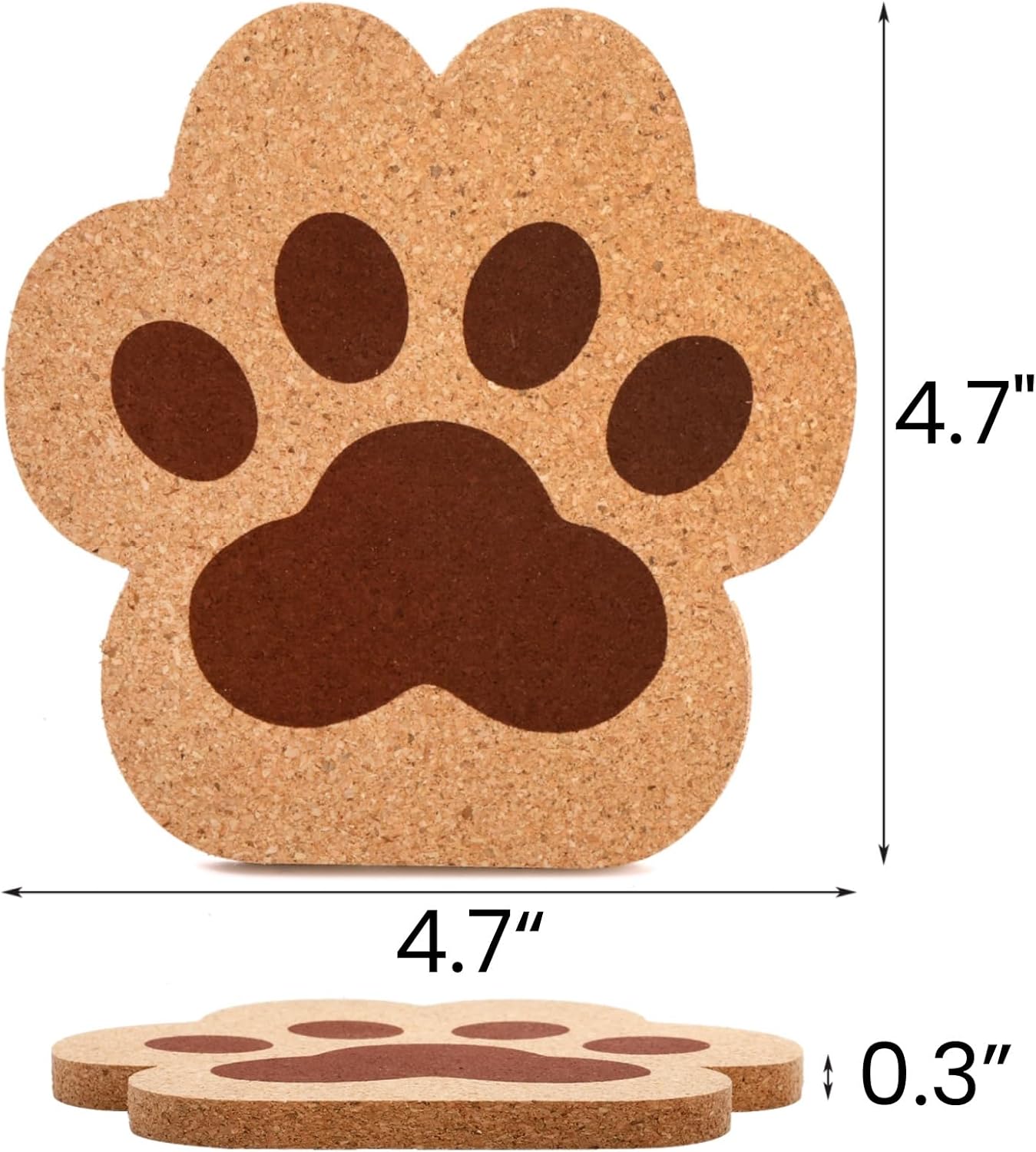 12 Pack Cork Coasters for Drinks, 4.7" Absorbent Cup Mat Set, Heat Resistant Kitchen Coasters, Reusable Cat Paw Shape Table Protection Trivet Glasses Mugs, Room Decor, Housewarming Gifts