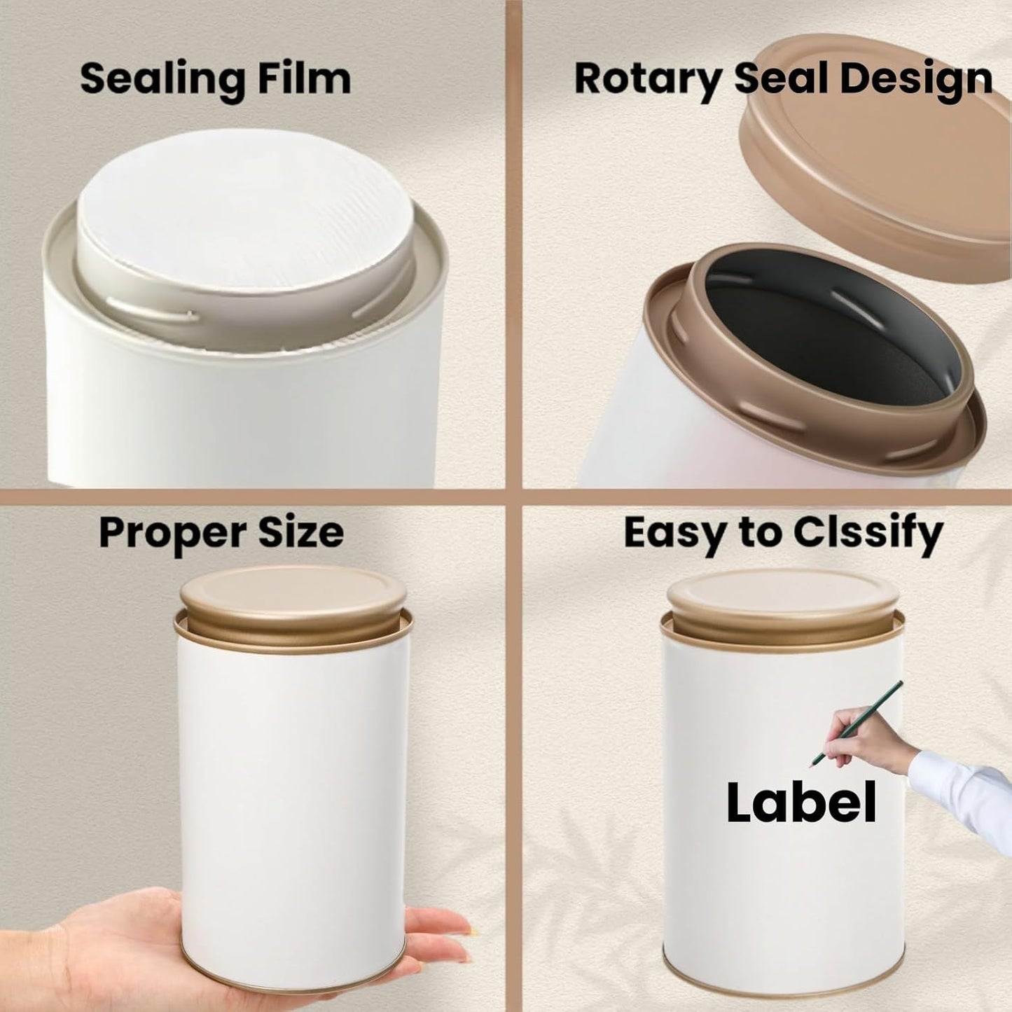 6 Pack Tea Tins Canister for Loose Tea, 23 Fl OZ Airtight Round Tin with Lid, Large Metal Storage Jars, White Kitchen Containers Travel Business Coffee Sugar Candy Spices Herbs